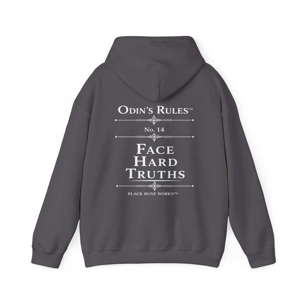 ODIN'S RULES™ Rule #14 | Face Hard Truths | Viking Norse Warrior Hoodie | Black Rune Works