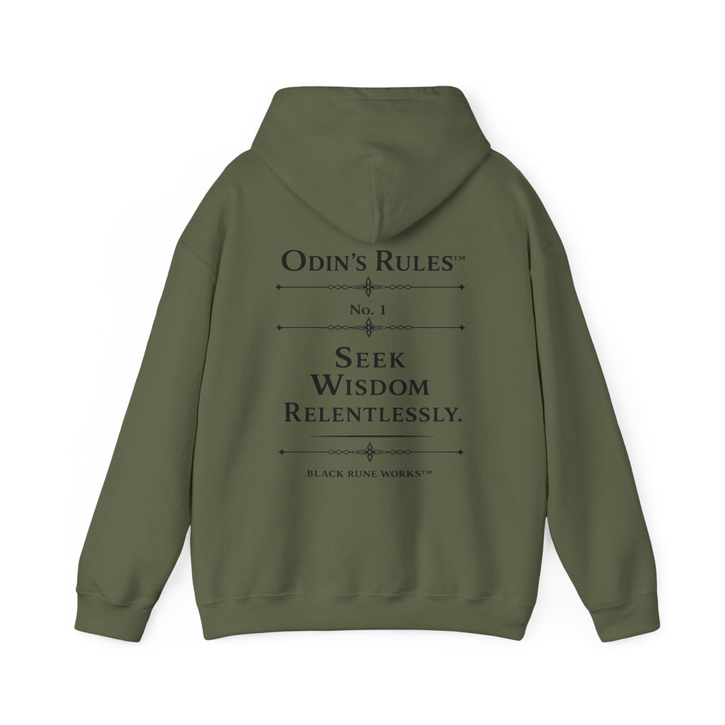 Odin's Rules™ Rule #1 | Seek Wisdom Relentlessly | Viking Norse Warrior Hoodie | Black Rune Works