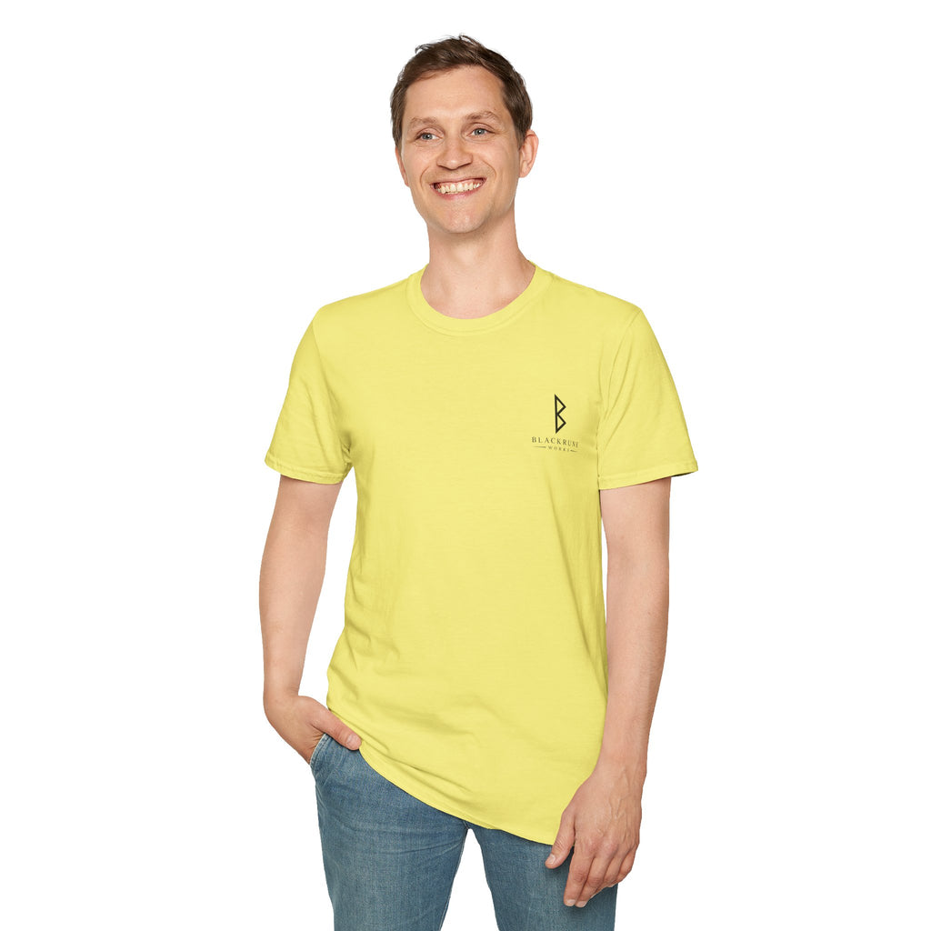 Black Rune Works Logo T Shirt Front and Large Back Logo