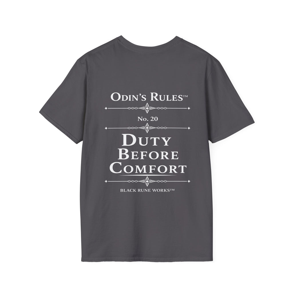 ODIN'S RULES™ Rule #20 | Duty Before Comfort | Viking Norse Warrior Shirt | Black Rune Works
