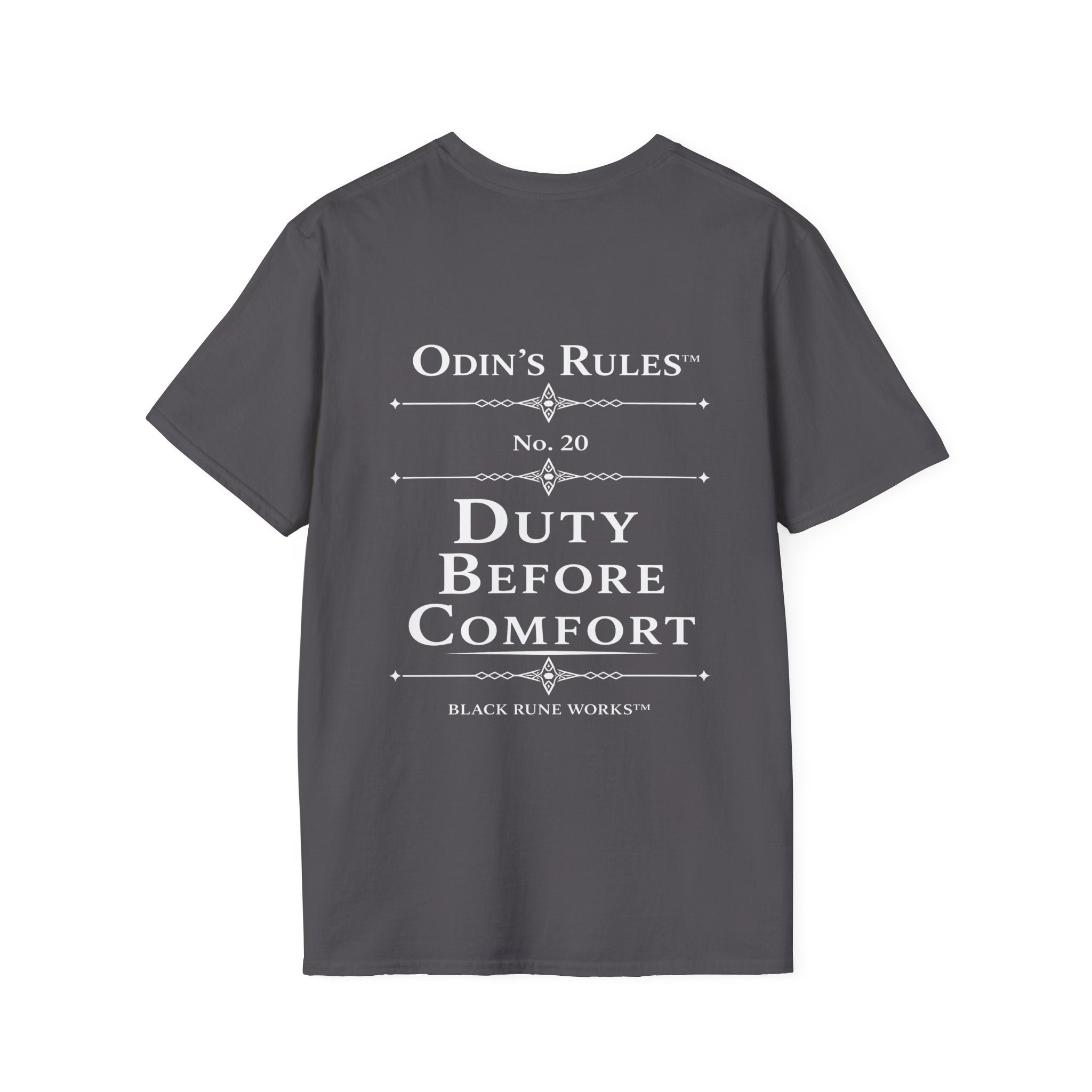 ODIN'S RULES™ Rule #20 | Duty Before Comfort | Viking Norse Warrior Shirt | Black Rune Works