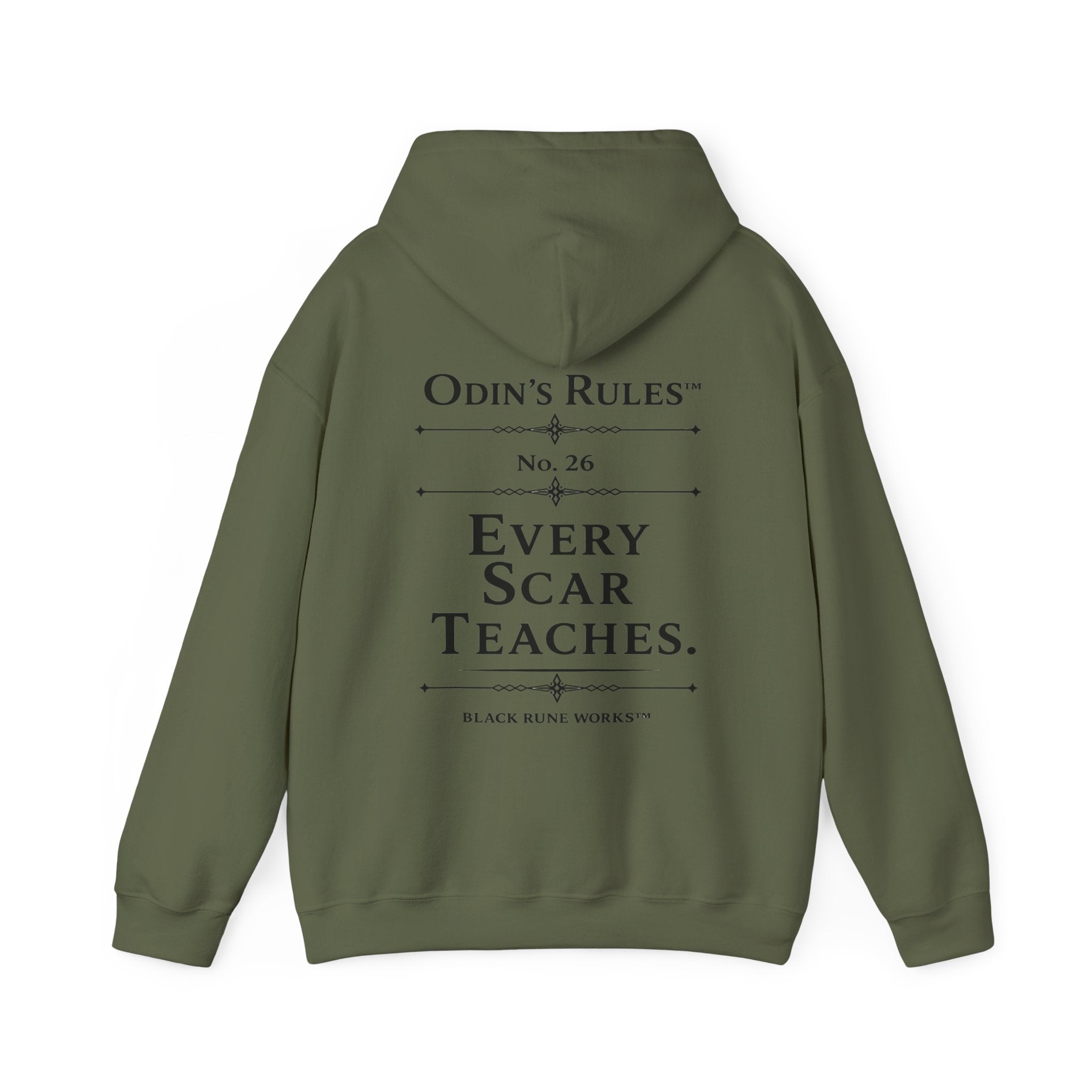 ODIN'S RULES™ Rule #26 | Every Scar Teaches | Viking Norse Warrior Hoodie | Black Rune Works