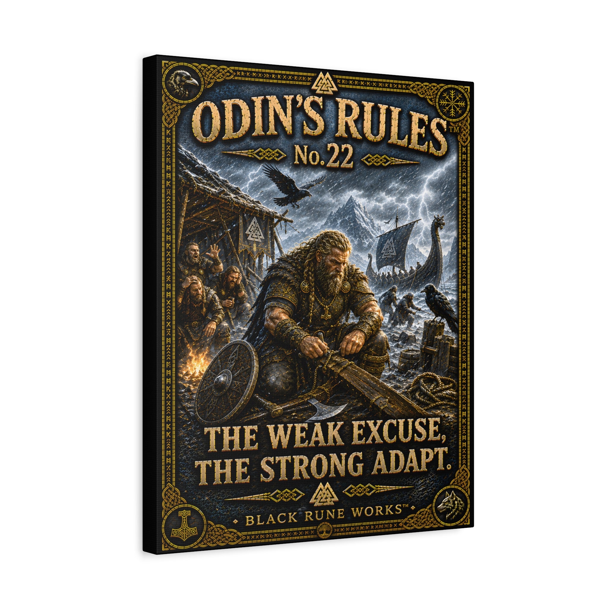 ODIN'S RULES™ No. 22 – The Weak Excuse, The Strong Adapt | Motivational Viking Canvas