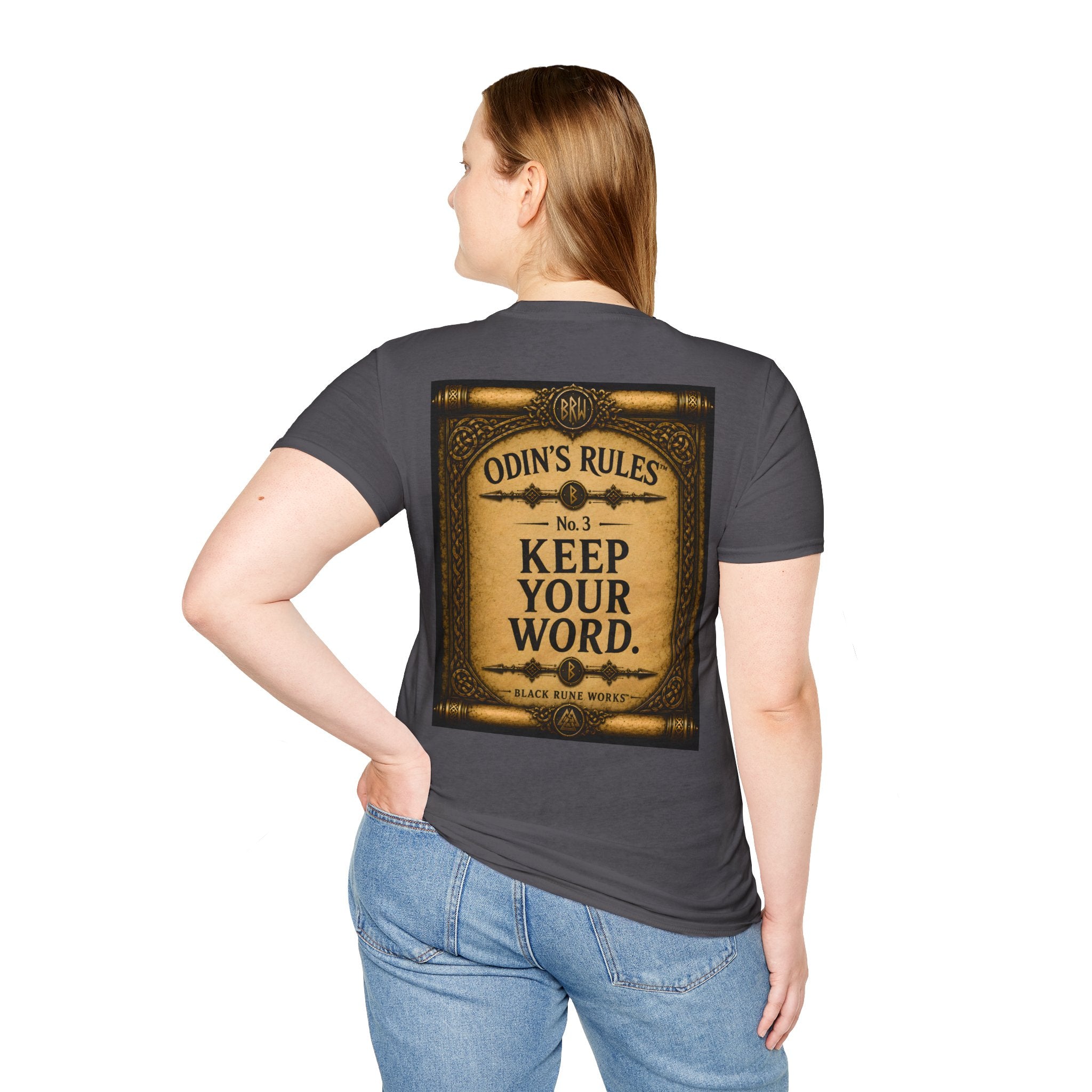 ODIN'S RULES™ No. 3 | Keep Your Word | Viking Scroll Graphic T-Shirt | Black Rune Works