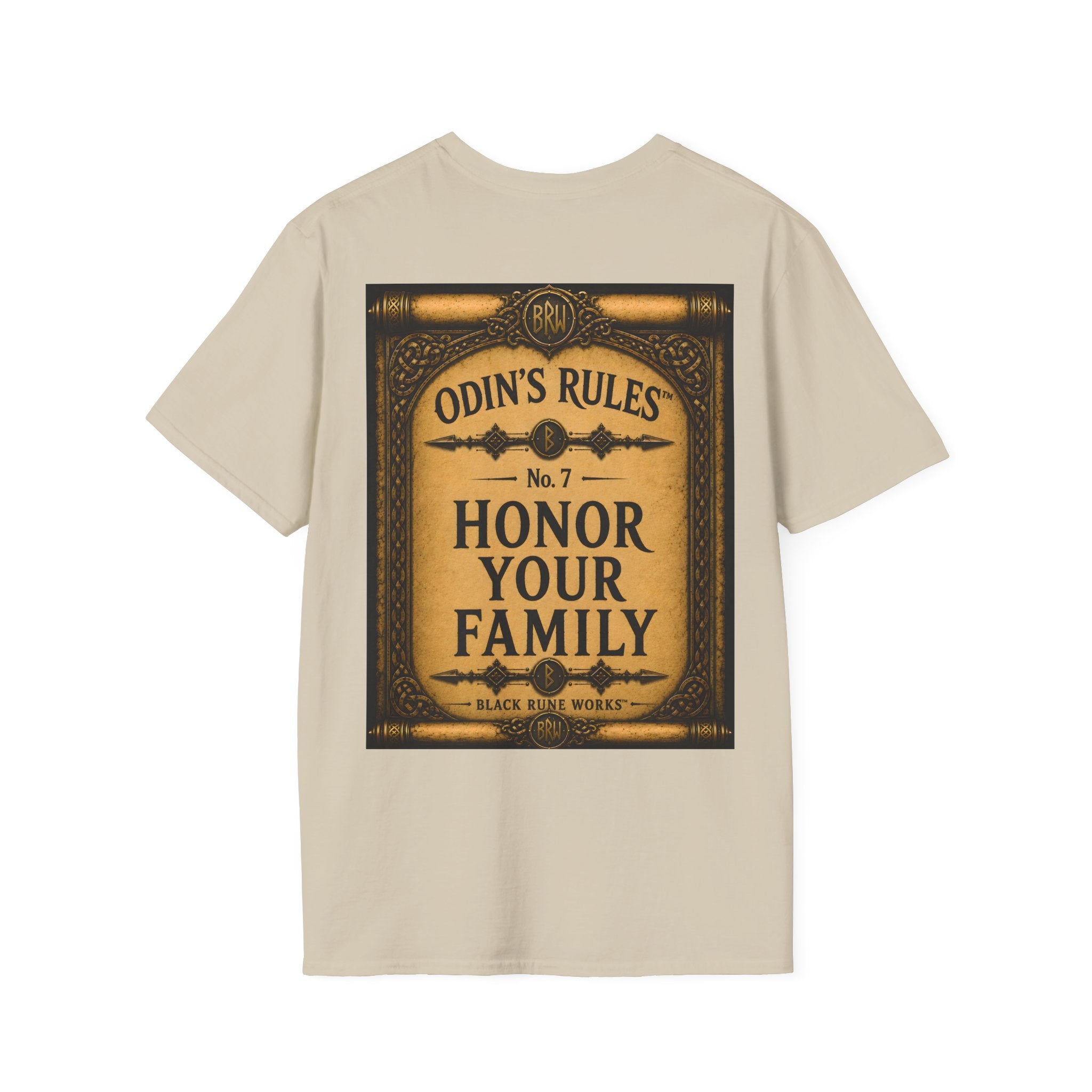 ODIN'S RULES™ No. 7 | Honor Your Family | Viking Scroll Graphic T-Shirt | Black Rune Works