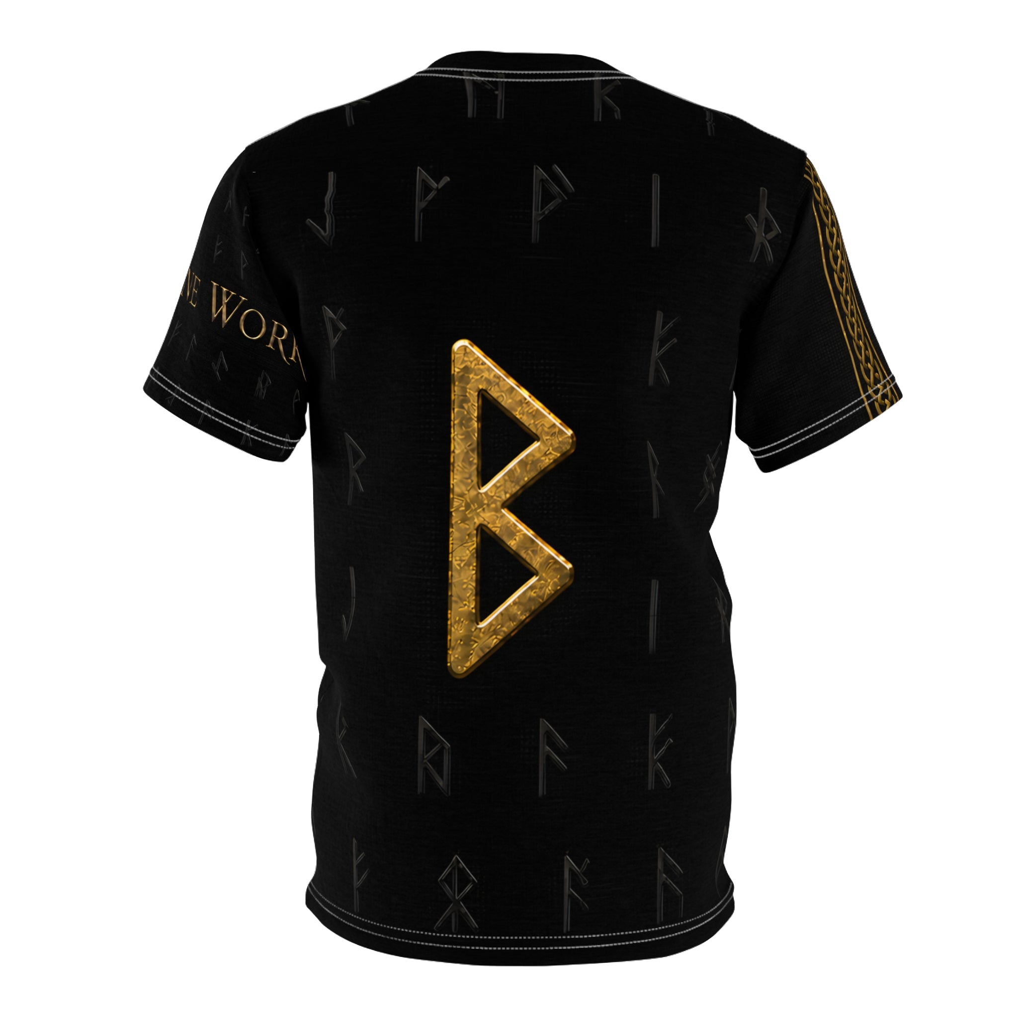 Black Rune Works Nordic Rune T-Shirt | Black & Gold Celtic Knotwork AOP Tee