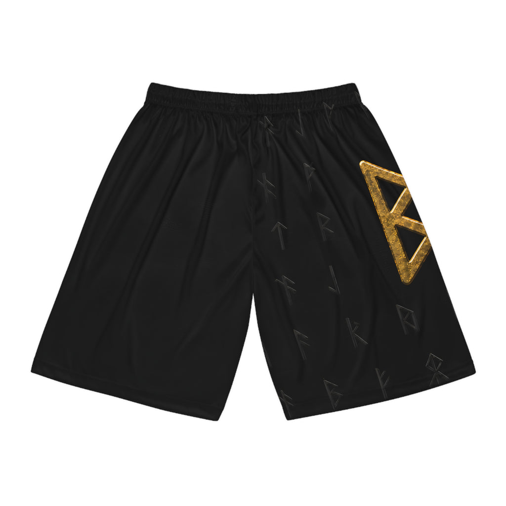 Black & Gold Tonal Rune Basketball Shorts | Nordic Athletic Shorts | Black Rune Works