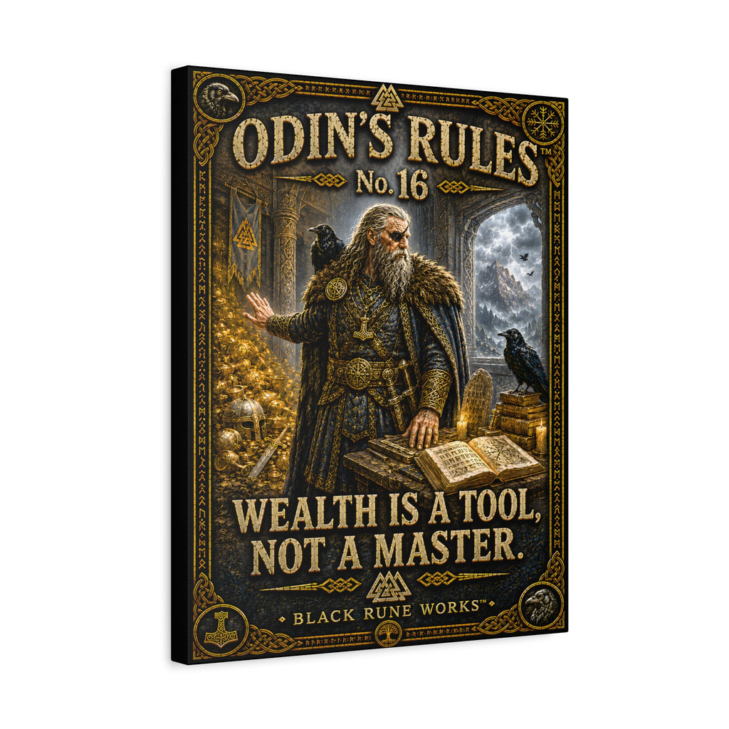 ODIN'S RULES™ No. 16 – Wealth Is a Tool, Not a Master | Norse Wall Decor Canvas
