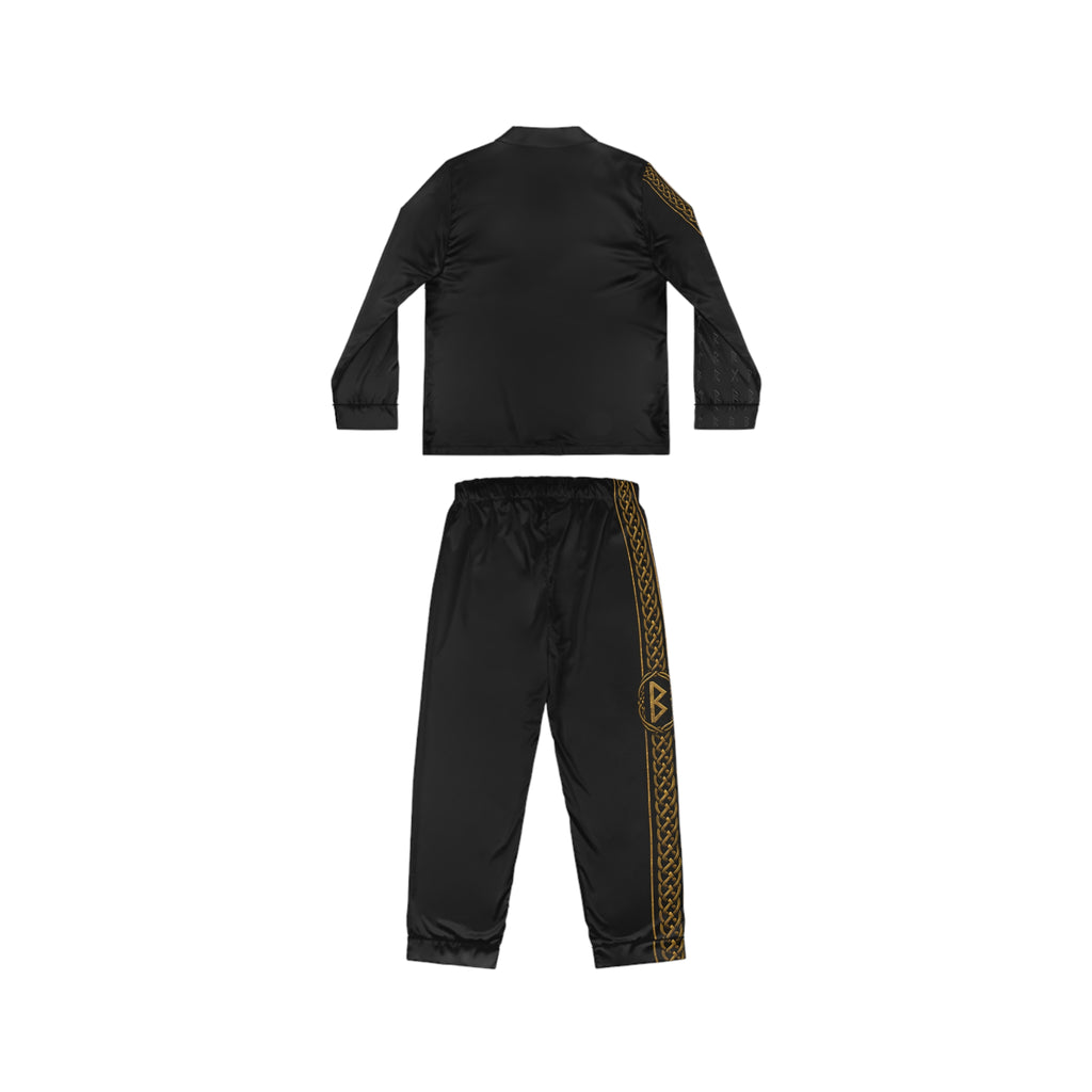 Women’s Black Rune Satin Pajama Set | Black & Gold Nordic Sleepwear | Black Rune Works