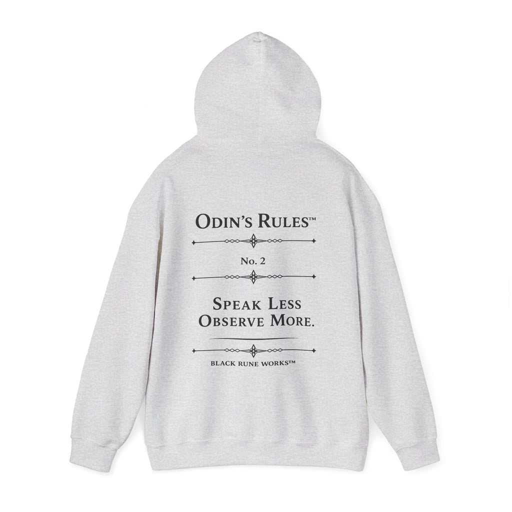 Odin's Rules™ Rule #2 | Speak Less, Observe More | Viking Norse Warrior Hoodie | Black Rune Works