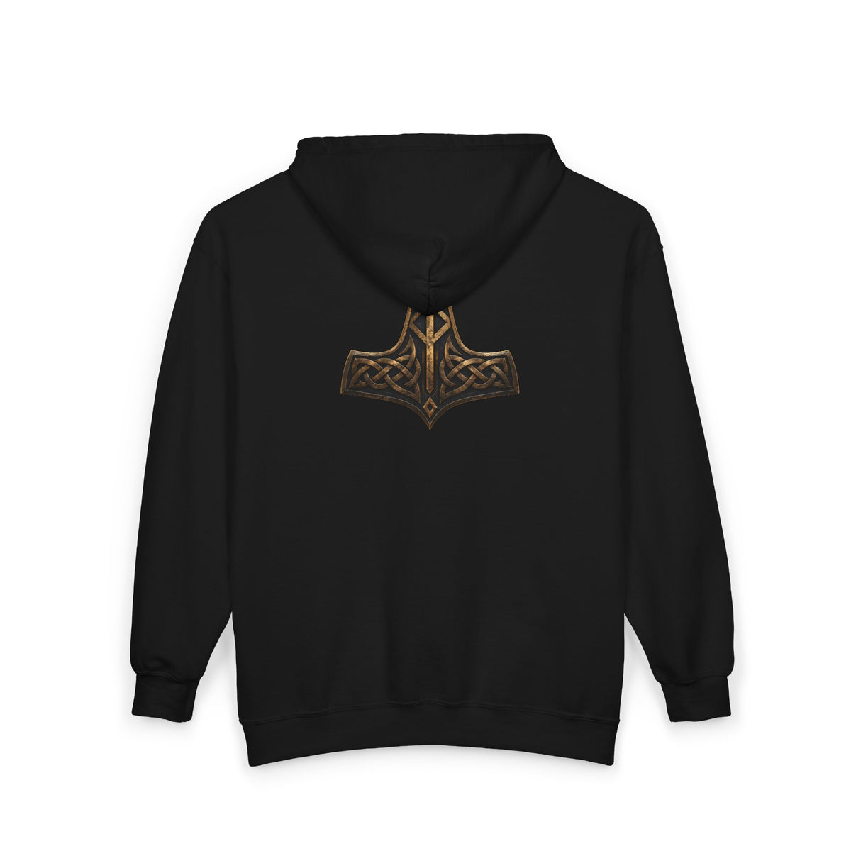 Bronze Mjölnir Full-Zip Hoodie | Thor’s Hammer Norse Rune Hoodie | Black Rune Works