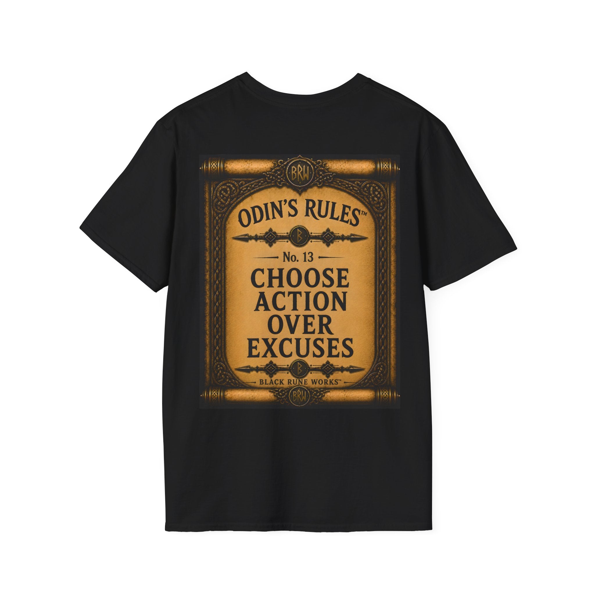 ODIN'S RULES™ No. 13 | Choose Action Over Excuses | Viking Scroll Graphic T-Shirt | Black Rune Works