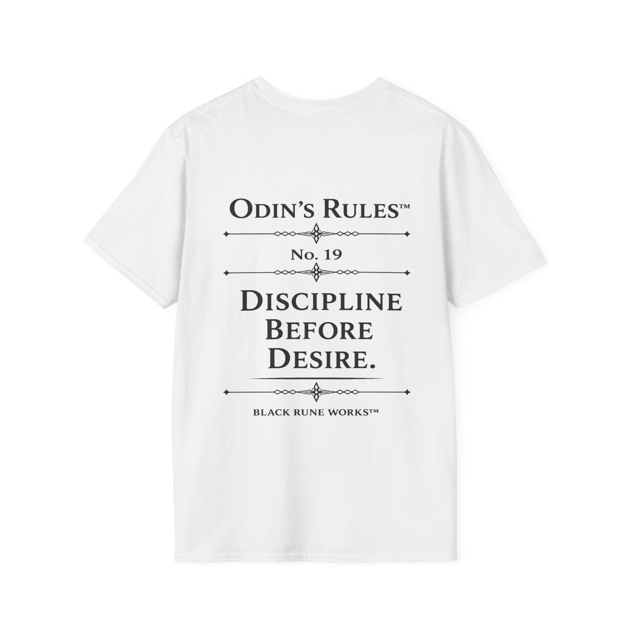 ODIN'S RULES™ Rule #19 | Discipline Before Desire | Viking Norse Warrior Shirt | Black Rune Works