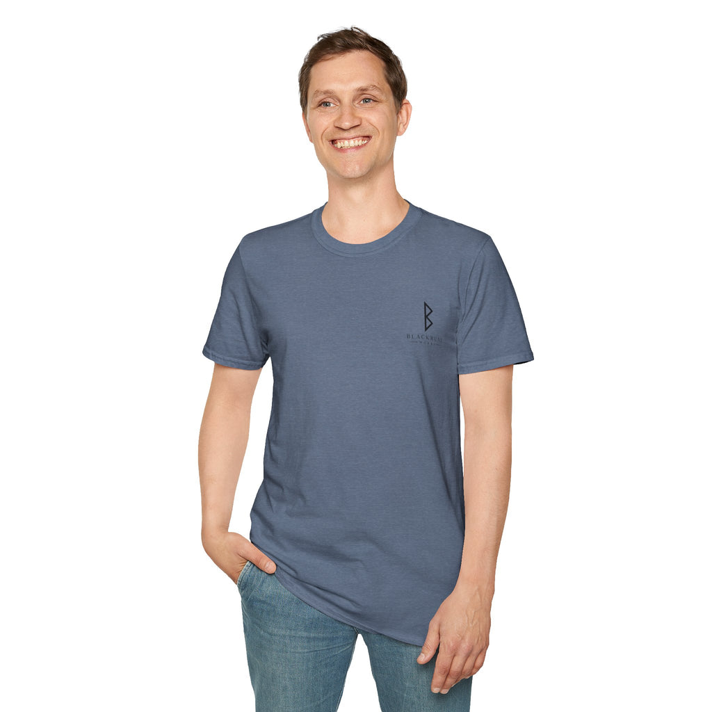 Black Rune Works Logo T Shirt Front and Large Back Logo