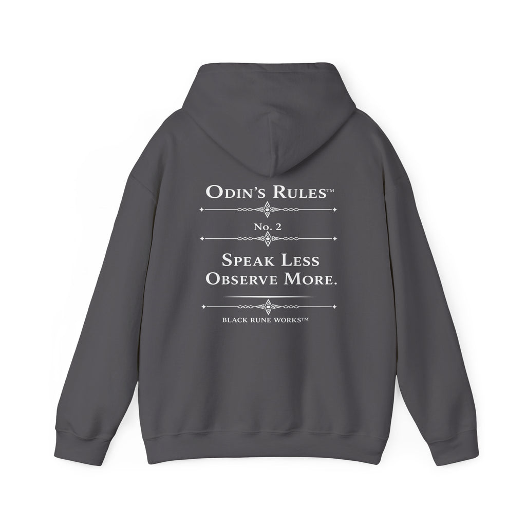 Odin's Rules™ Rule #2 | Speak Less, Observe More | Viking Norse Warrior Hoodie | Black Rune Works