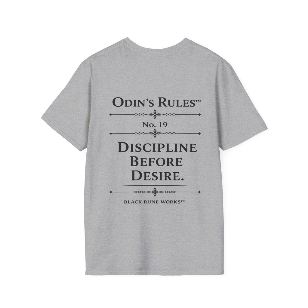 ODIN'S RULES™ Rule #19 | Discipline Before Desire | Viking Norse Warrior Shirt | Black Rune Works