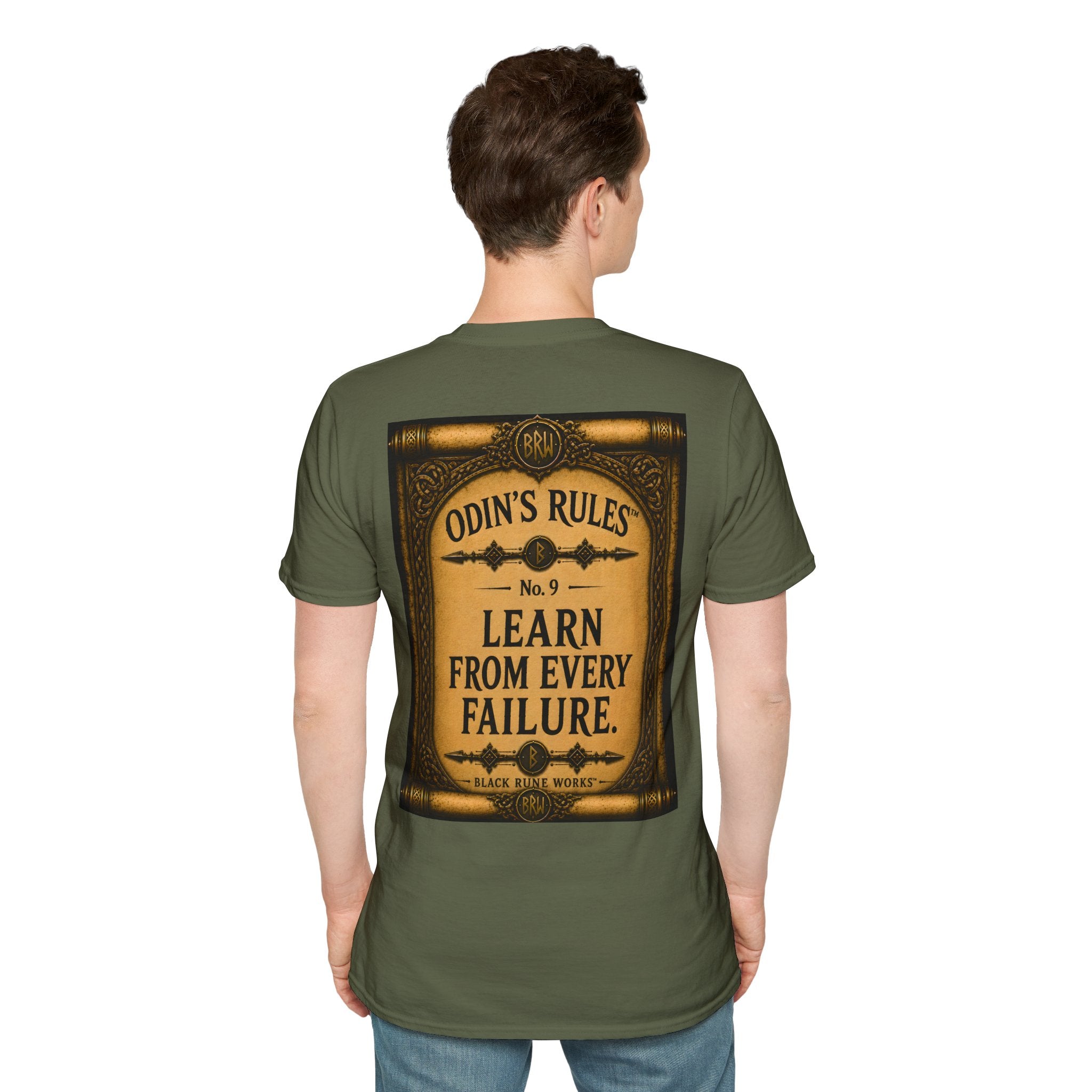 ODIN'S RULES™ No. 9 | Learn From Every Failure | Viking Scroll Graphic T-Shirt | Black Rune Works