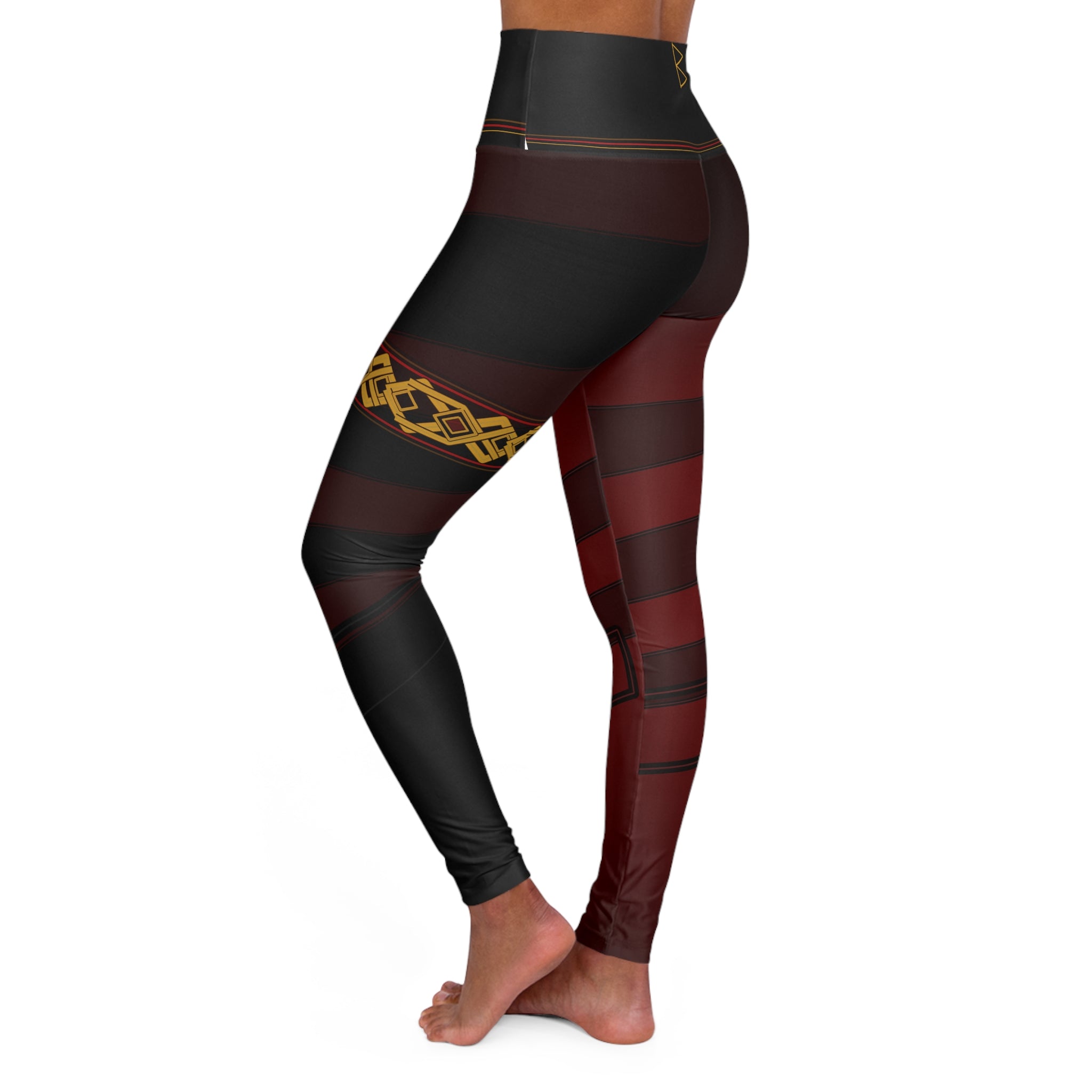 Women’s Burgundy & Black Nordic Knotwork Leggings | High-Waisted Viking Yoga Pants | Black Rune Works
