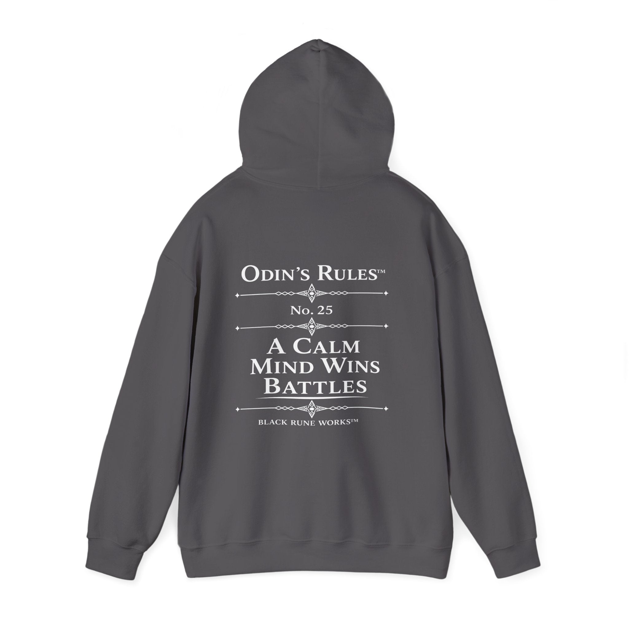 ODIN'S RULES™ Rule #25 | A Calm Mind Wins Battles | Viking Norse Warrior Hoodie | Black Rune Works
