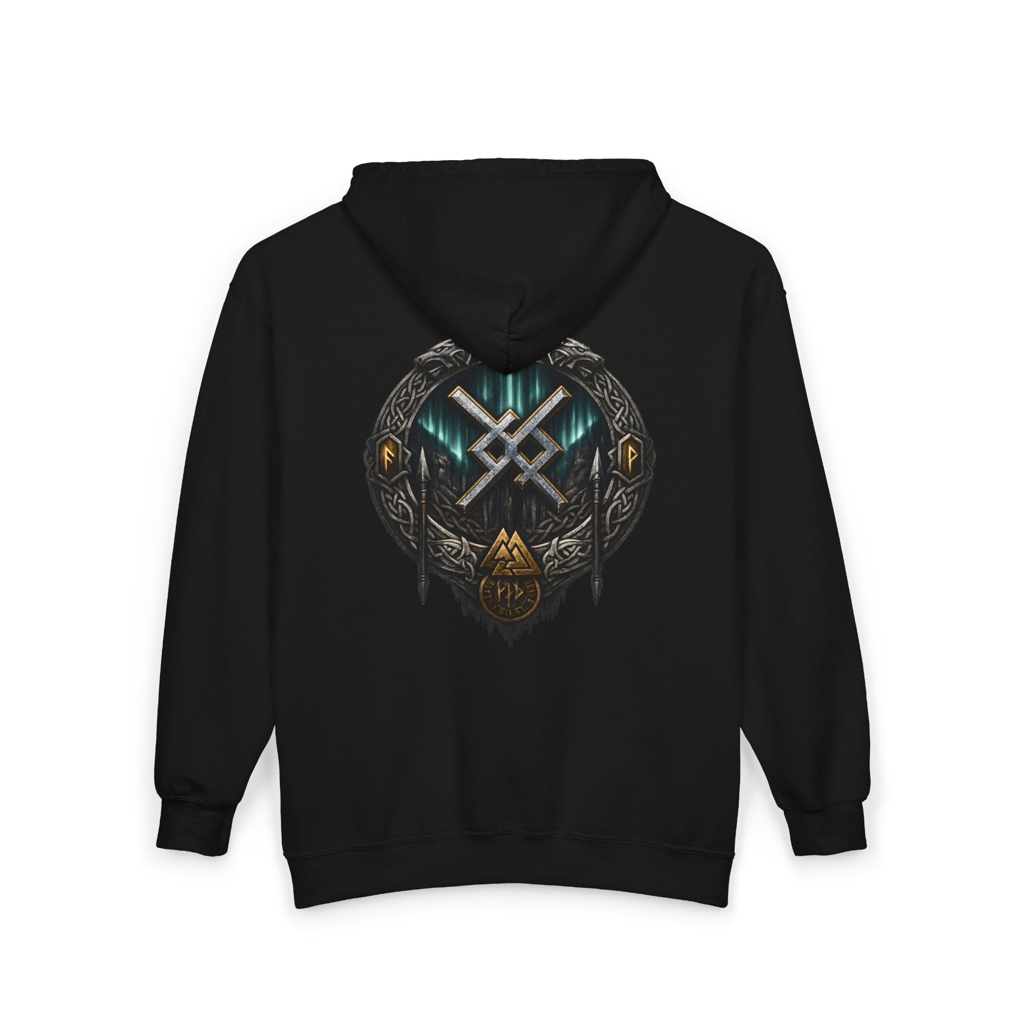 Aurora Eternal Love Rune Full-Zip Hoodie | Norse Viking Zip Hoodie | Black Rune Works
