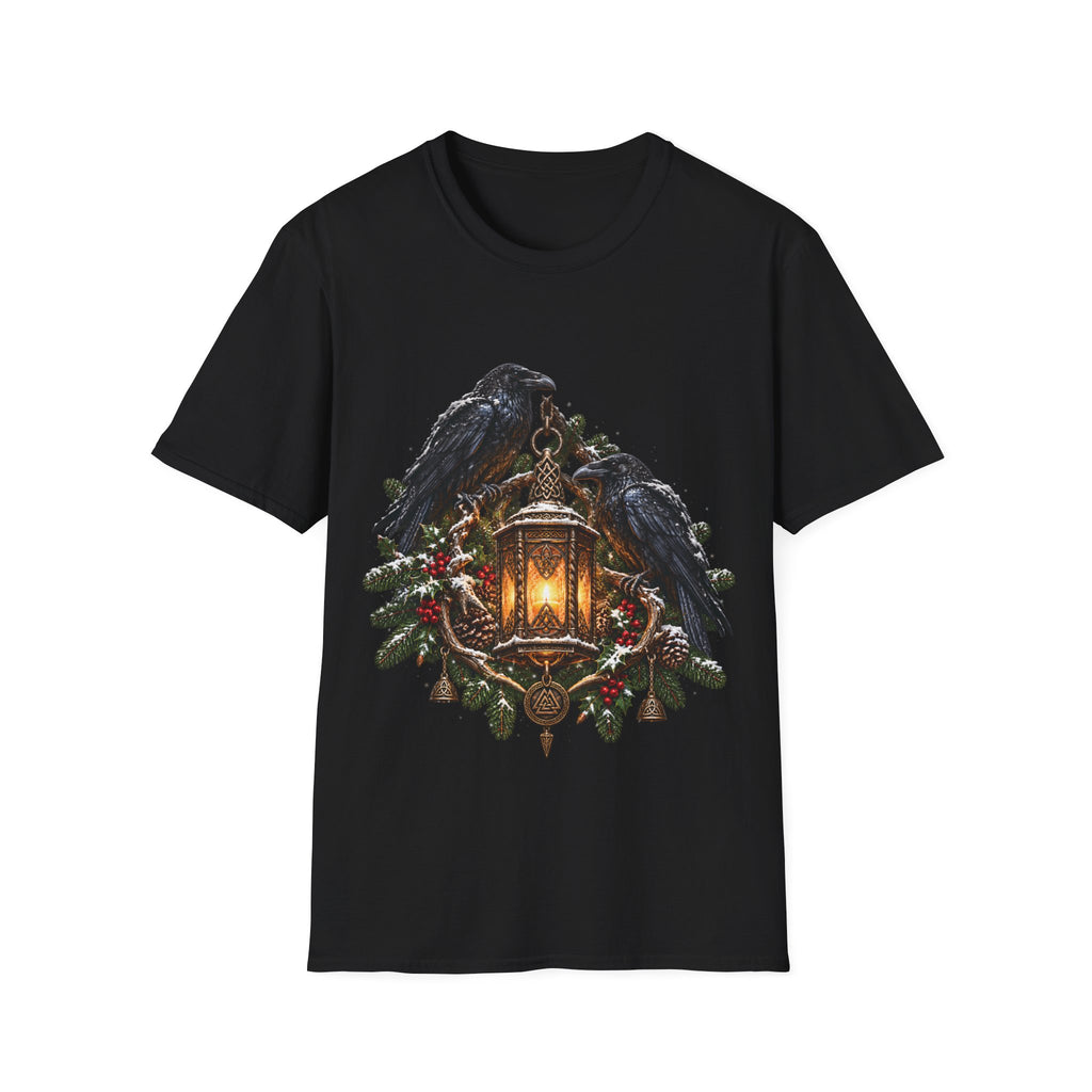 Christmas Ravens & Lantern T-Shirt – Nordic Viking Holiday Raven Tee