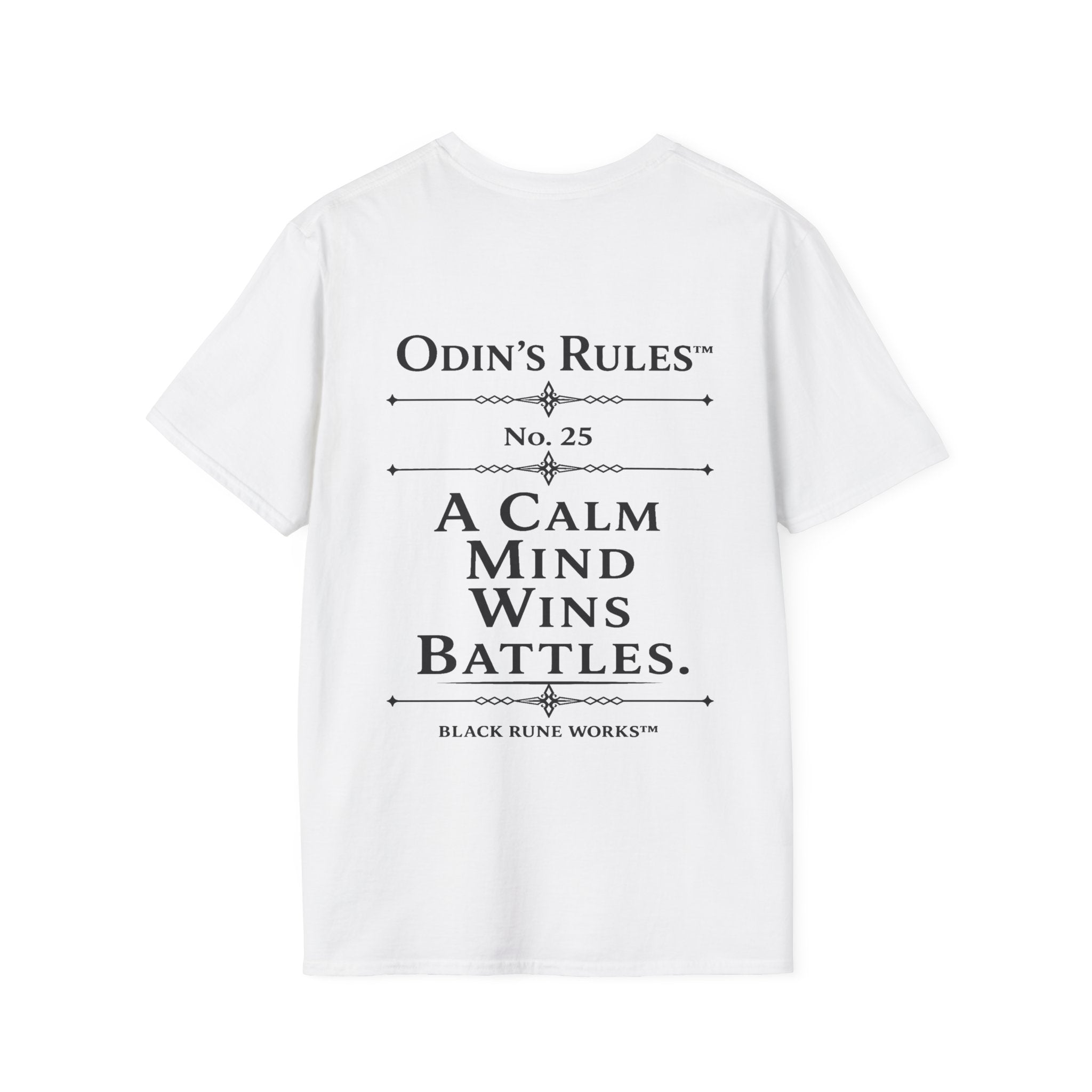 ODIN'S RULES™ Rule #25 | A Calm Mind Wins Battles | Viking Norse Warrior Shirt | Black Rune Works