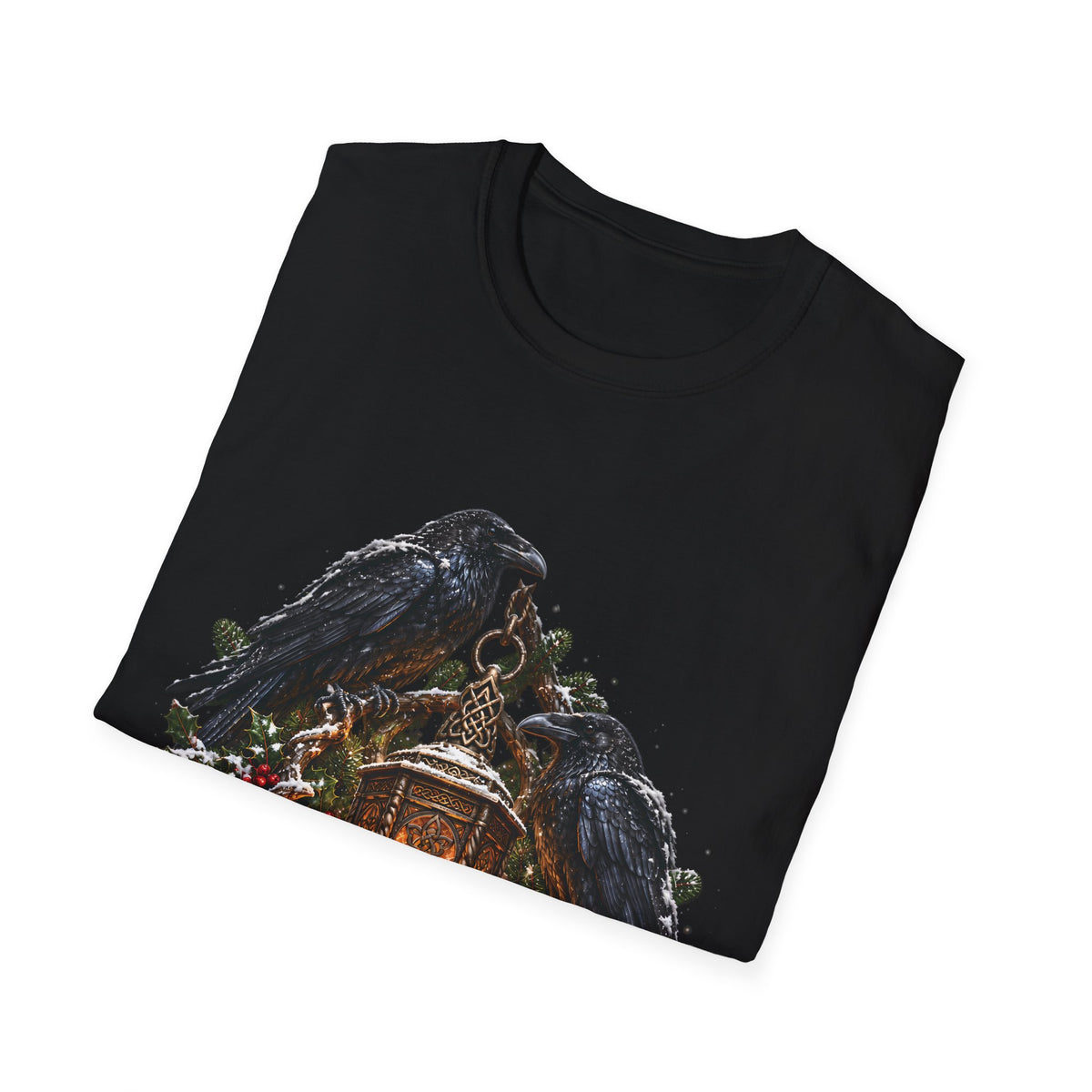 Christmas Ravens & Lantern T-Shirt – Nordic Viking Holiday Raven Tee