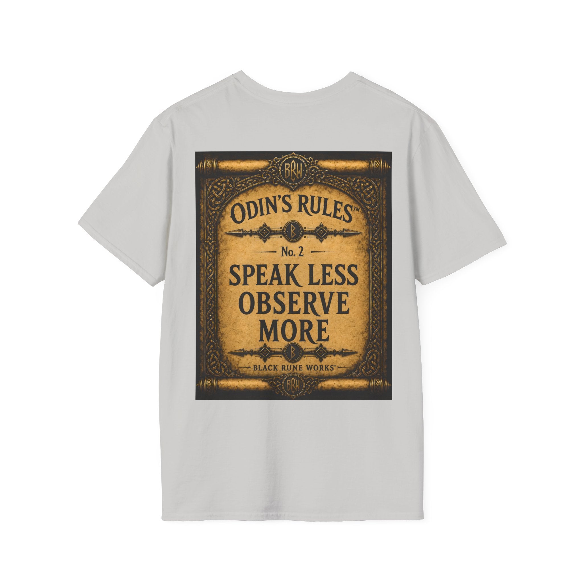 ODIN'S RULES™ No. 2 | Speak Less Observe More | Viking Scroll Graphic T-Shirt | Black Rune Works | Viking Scroll Graphic T-Shirt | Black Rune Works