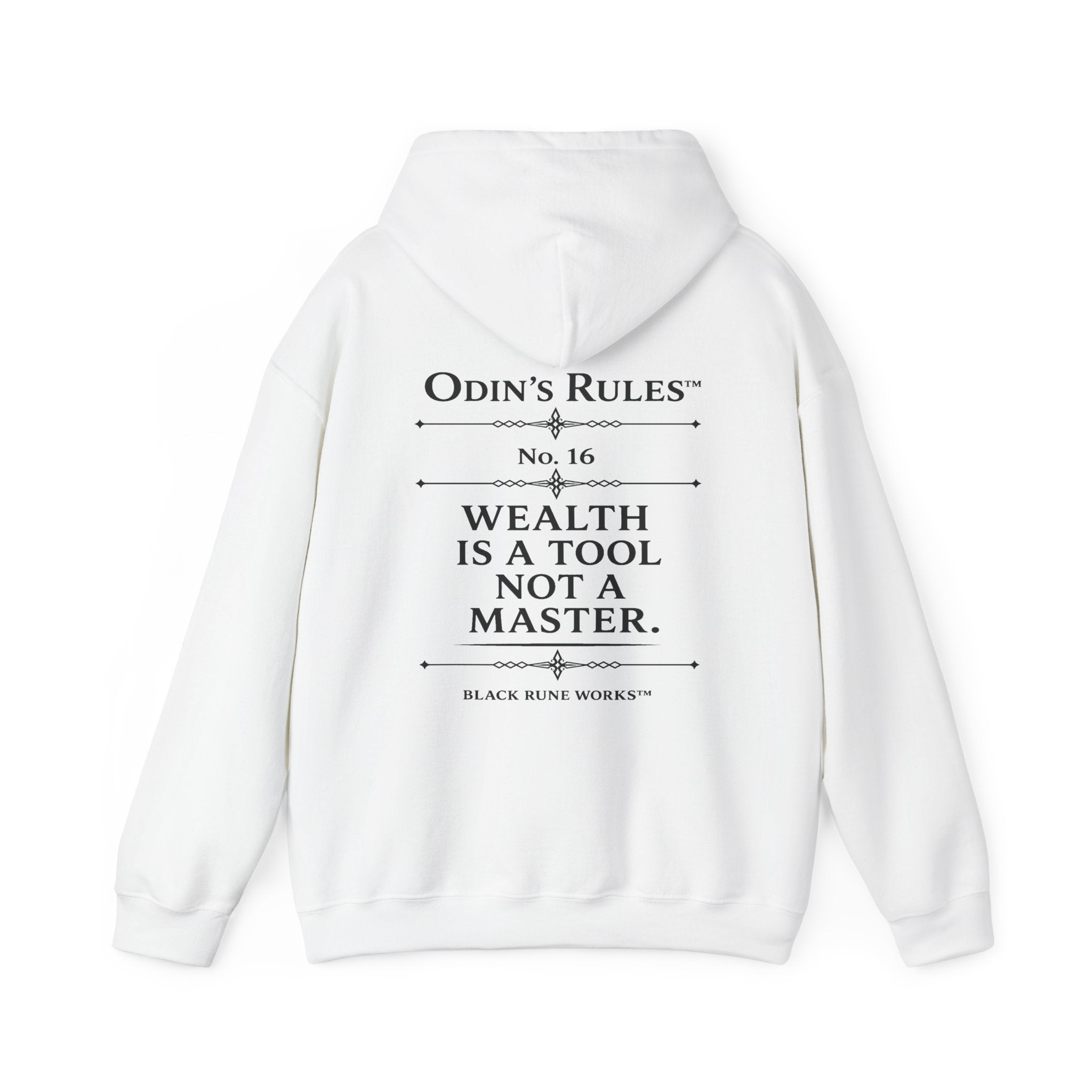 ODIN'S RULES™ Rule #16 | Wealth Is a Tool, Not a Master | Viking Norse Warrior Hoodie | Black Rune Works