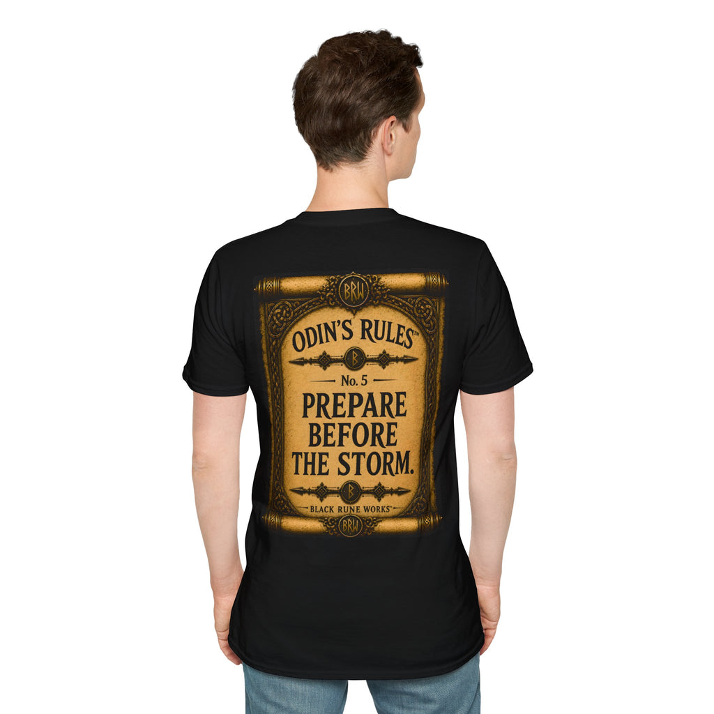 ODIN'S RULES™ No. 5 | Prepare Before The Storm | Viking Scroll Graphic T-Shirt | Black Rune Works