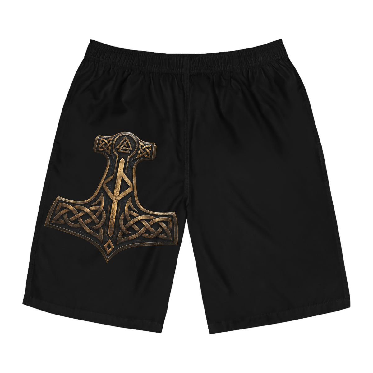Bronze Mjölnir Board Shorts | Thor’s Hammer Norse Rune Shorts | Black Rune Works