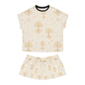 Women’s Yggdrasil Short Pajama Set | Cream & Gold Nordic Tree of Life Sleepwear | Black Rune Works
