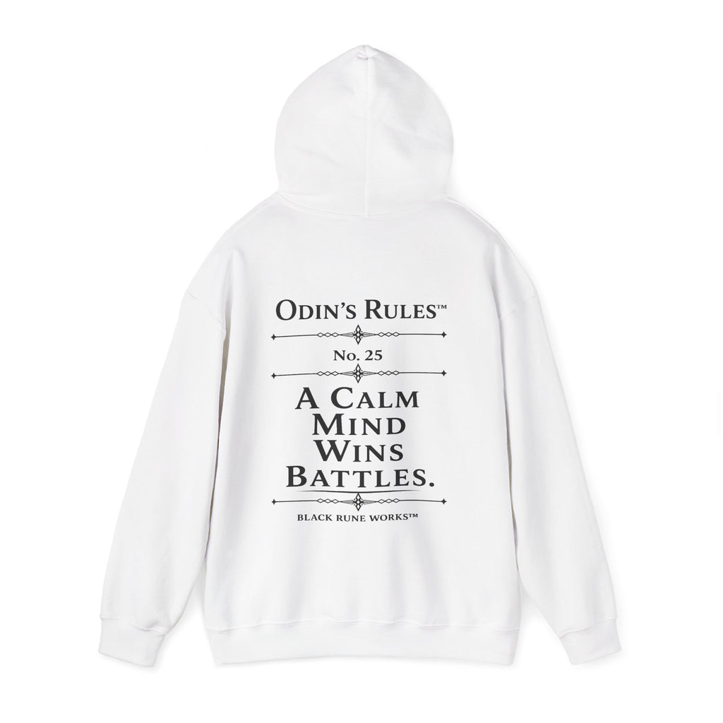 ODIN'S RULES™ Rule #25 | A Calm Mind Wins Battles | Viking Norse Warrior Hoodie | Black Rune Works