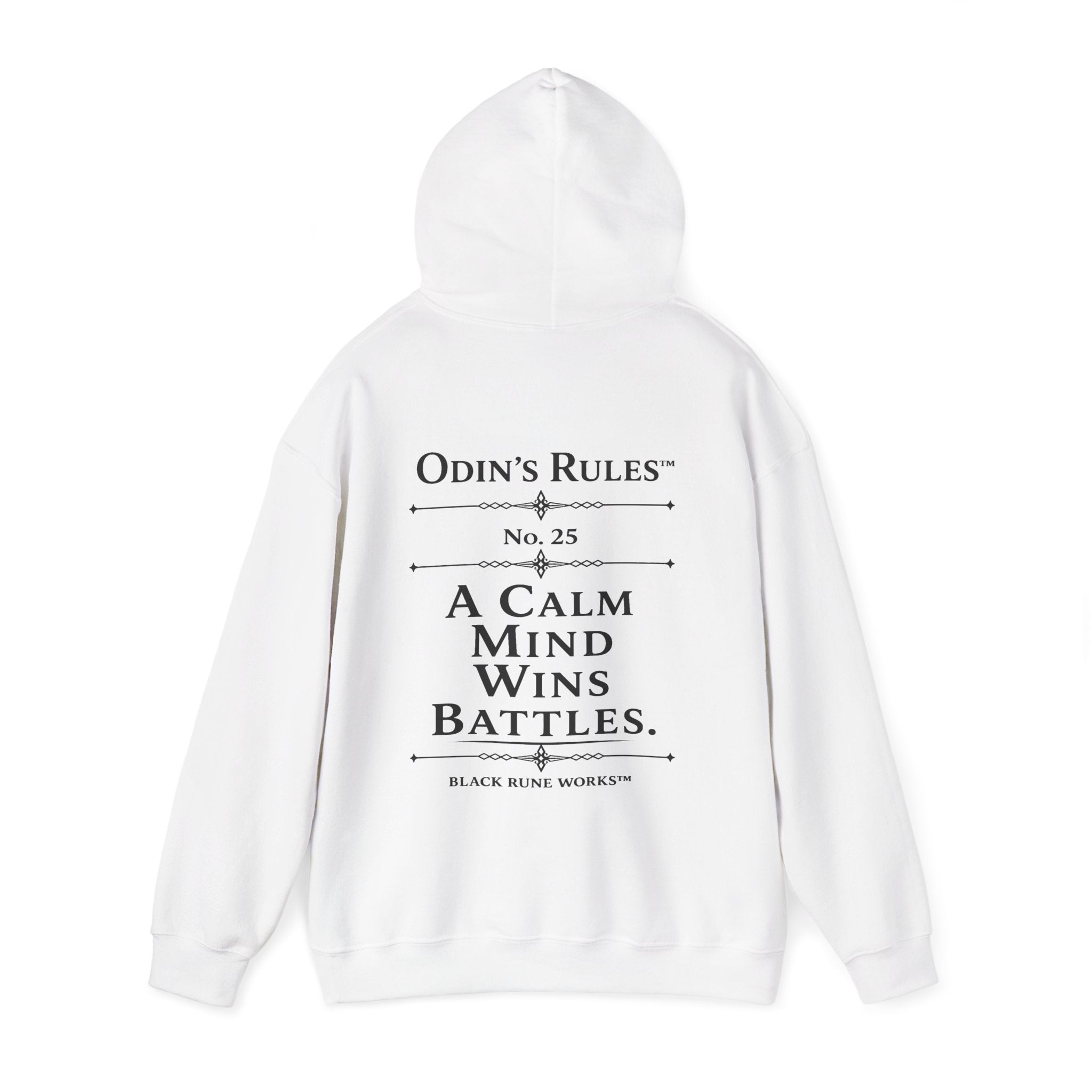 ODIN'S RULES™ Rule #25 | A Calm Mind Wins Battles | Viking Norse Warrior Hoodie | Black Rune Works