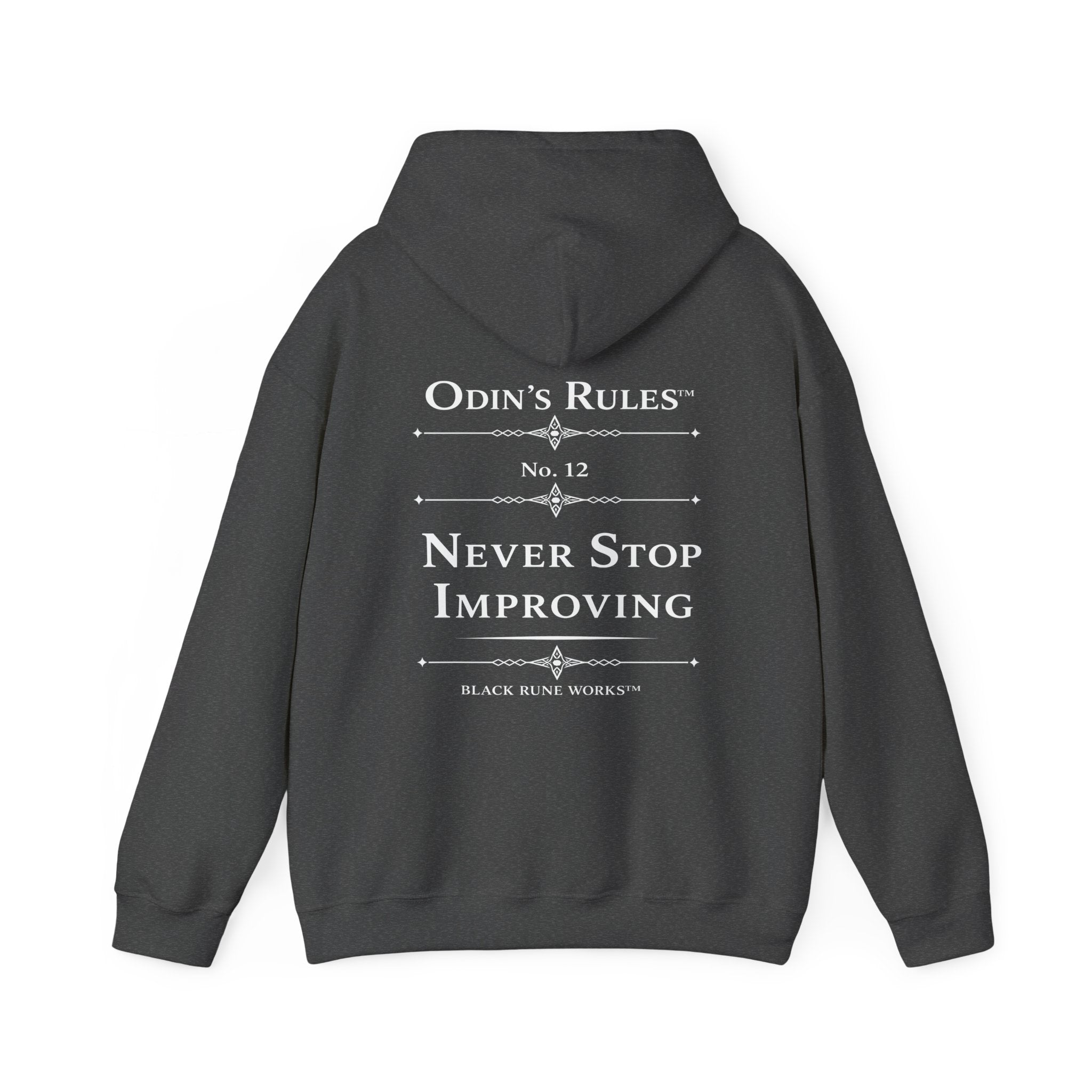 ODIN'S RULES™ Rule #12 | Never Stop Improving | Viking Norse Warrior Hoodie | Black Rune Works