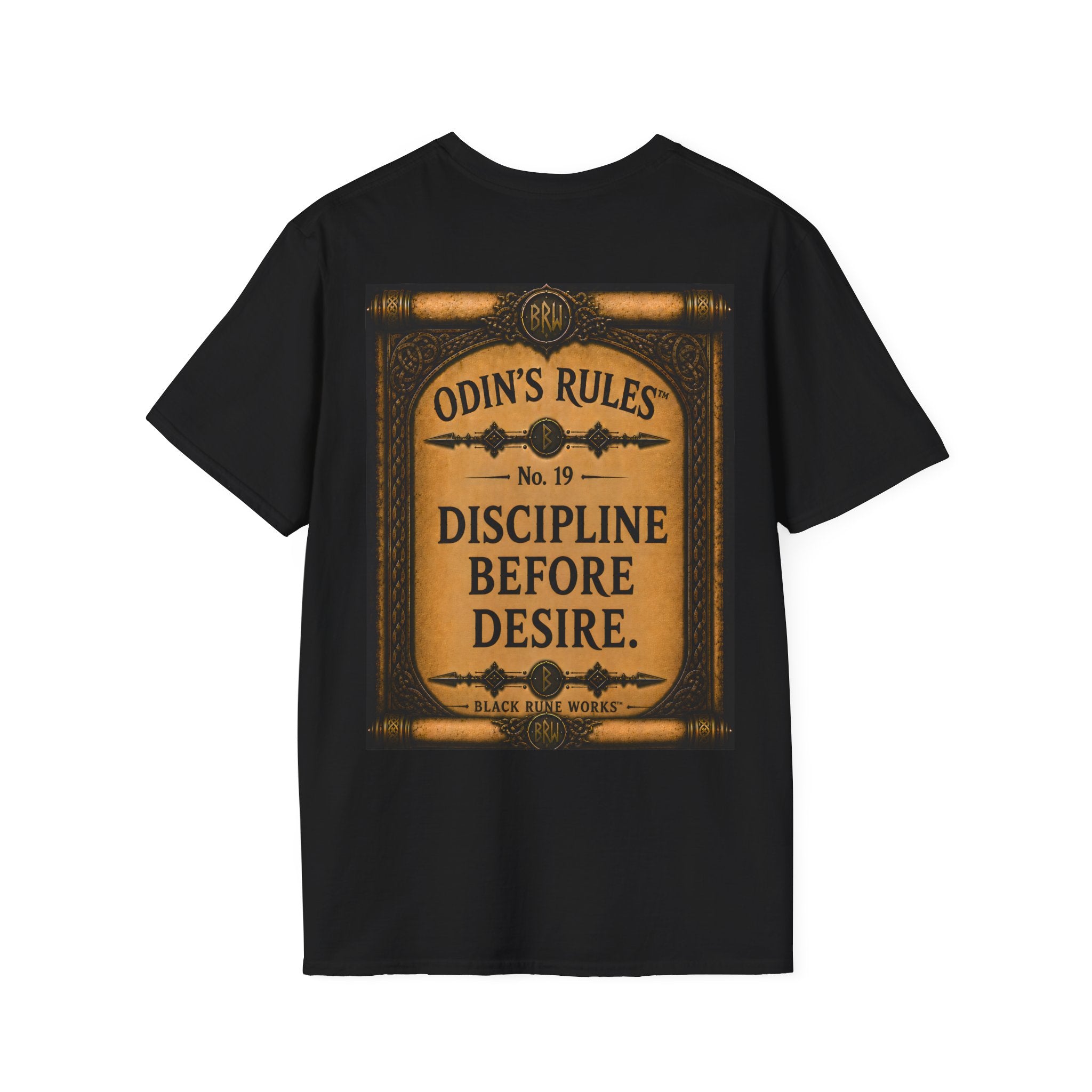 ODIN'S RULES™ No. 19 | Discipline Before Desire | Viking Scroll Graphic T-Shirt | Black Rune Works