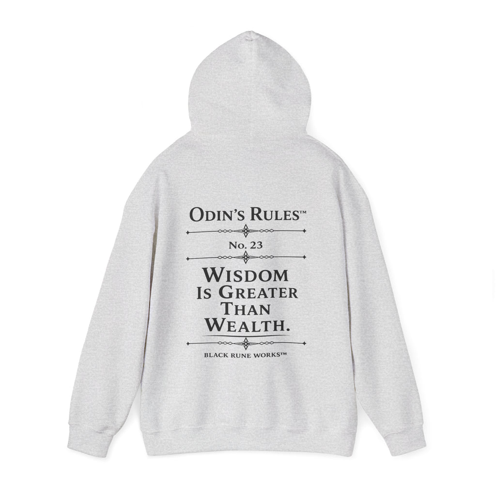 ODIN'S RULES™ Rule #23 | Wisdom Is Greater Than Wealth | Viking Norse Warrior Hoodie | Black Rune Works