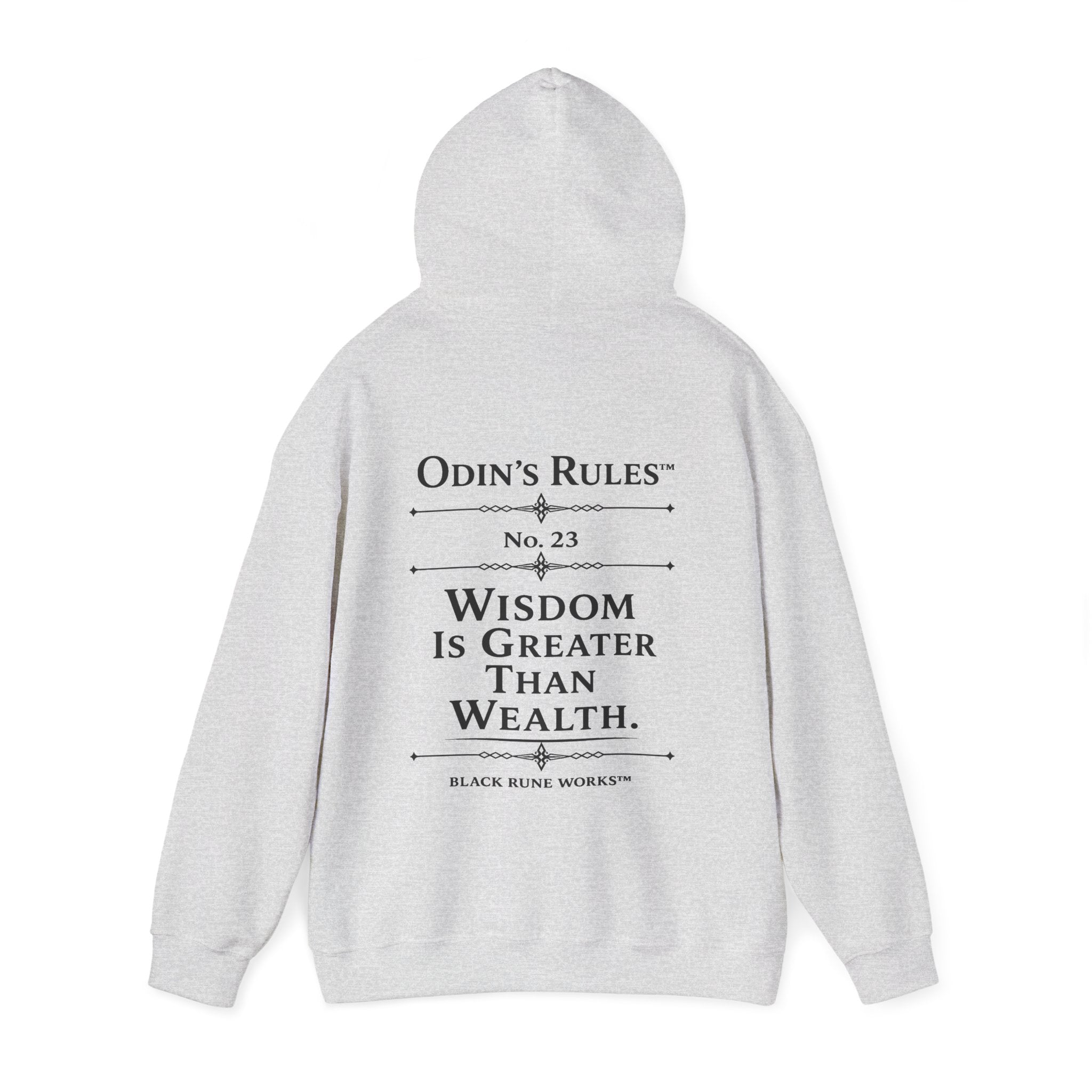 ODIN'S RULES™ Rule #23 | Wisdom Is Greater Than Wealth | Viking Norse Warrior Hoodie | Black Rune Works