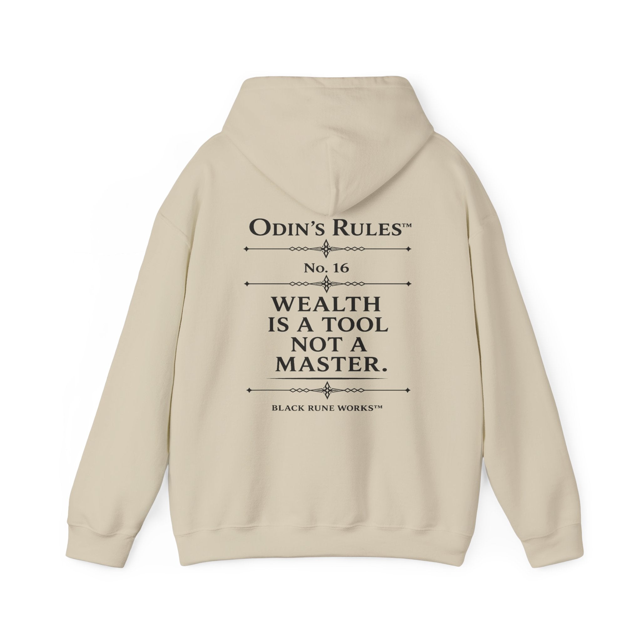 ODIN'S RULES™ Rule #16 | Wealth Is a Tool, Not a Master | Viking Norse Warrior Hoodie | Black Rune Works