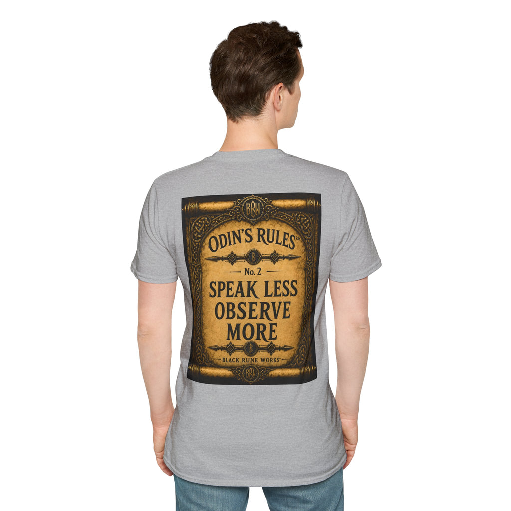 ODIN'S RULES™ No. 2 | Speak Less Observe More | Viking Scroll Graphic T-Shirt | Black Rune Works | Viking Scroll Graphic T-Shirt | Black Rune Works
