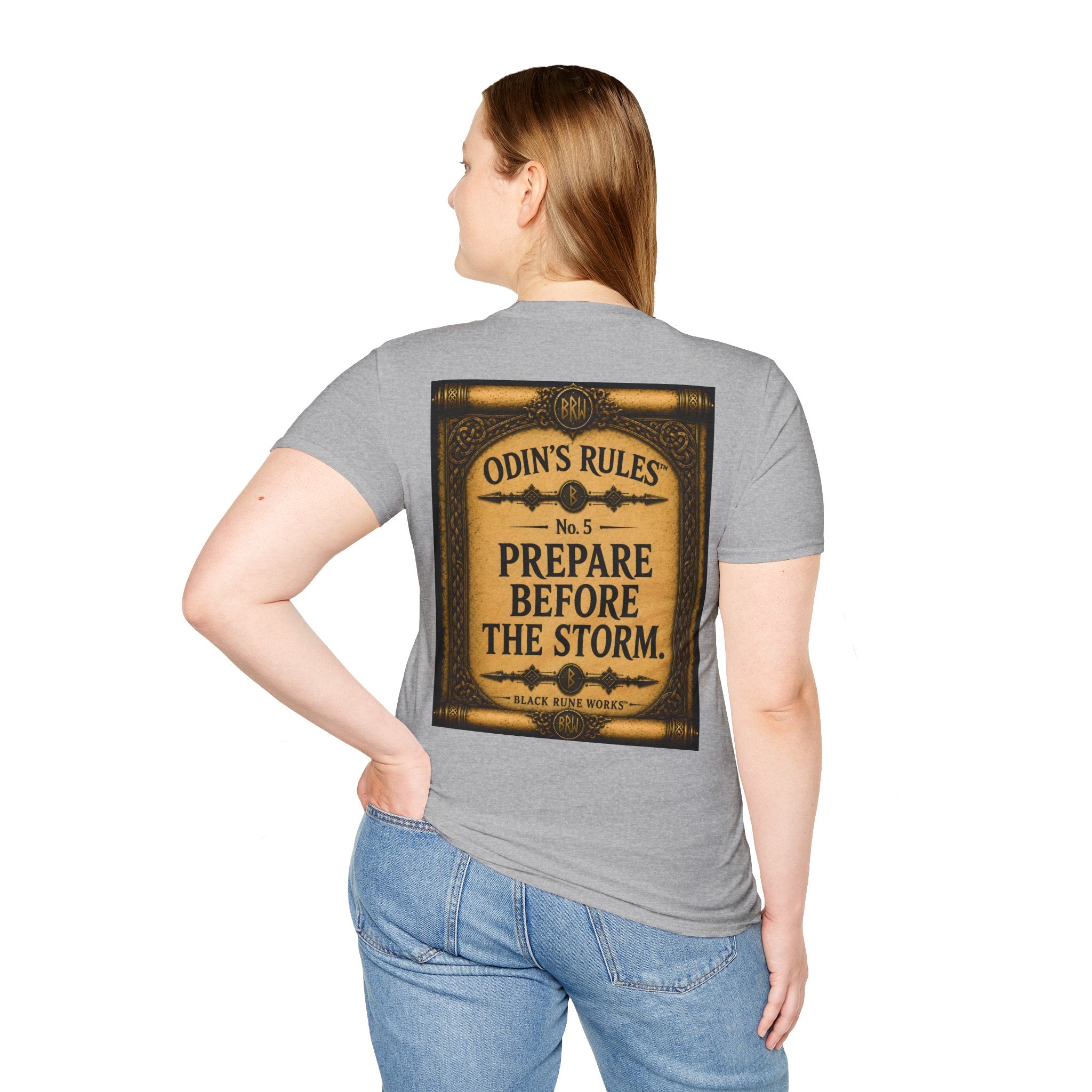 ODIN'S RULES™ No. 5 | Prepare Before The Storm | Viking Scroll Graphic T-Shirt | Black Rune Works