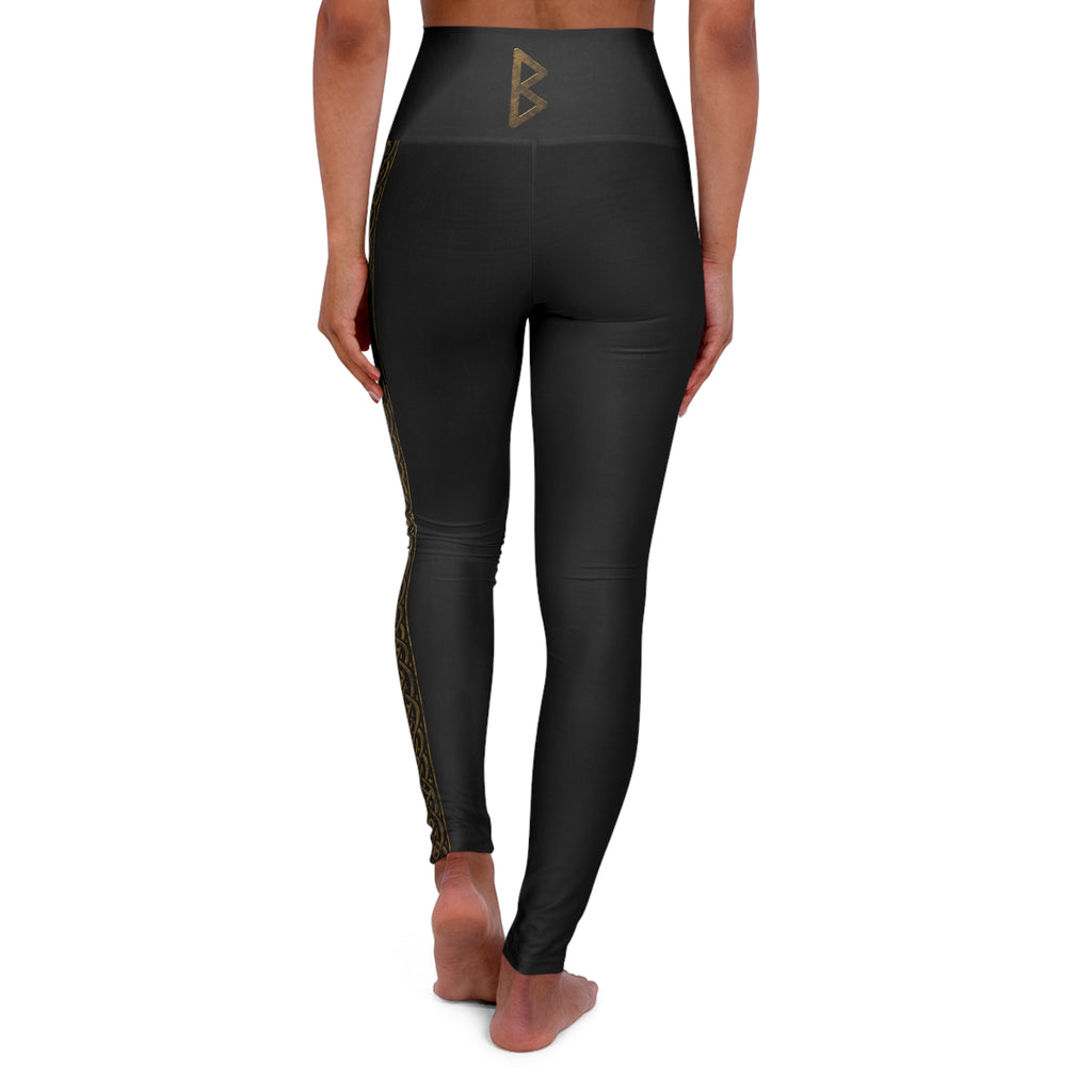 Women’s Black & Gold Celtic Knot Leggings | High-Waisted Nordic Rune Yoga Pants | Black Rune Works