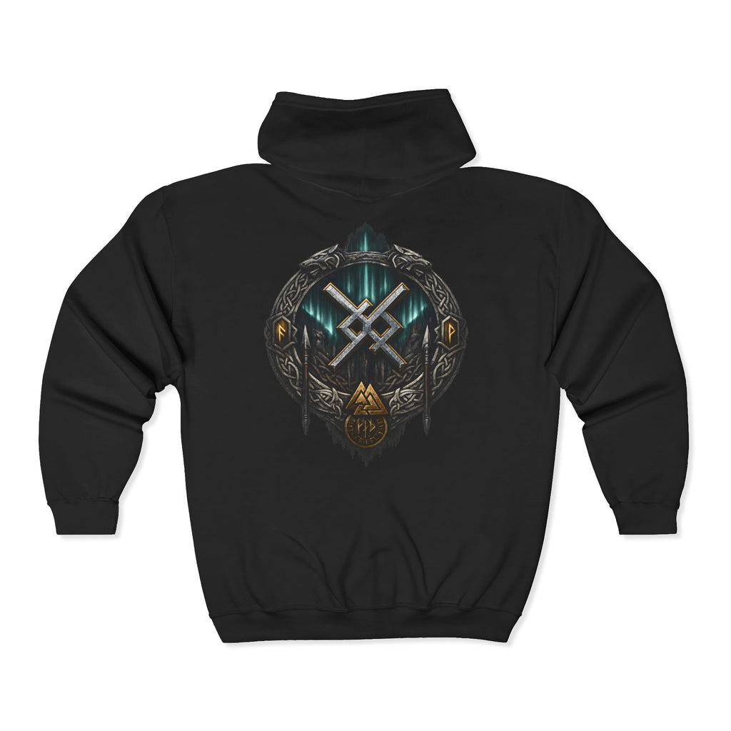 Aurora Eternal Love Rune Full-Zip Hoodie | Norse Viking Zip Hoodie | Black Rune Works
