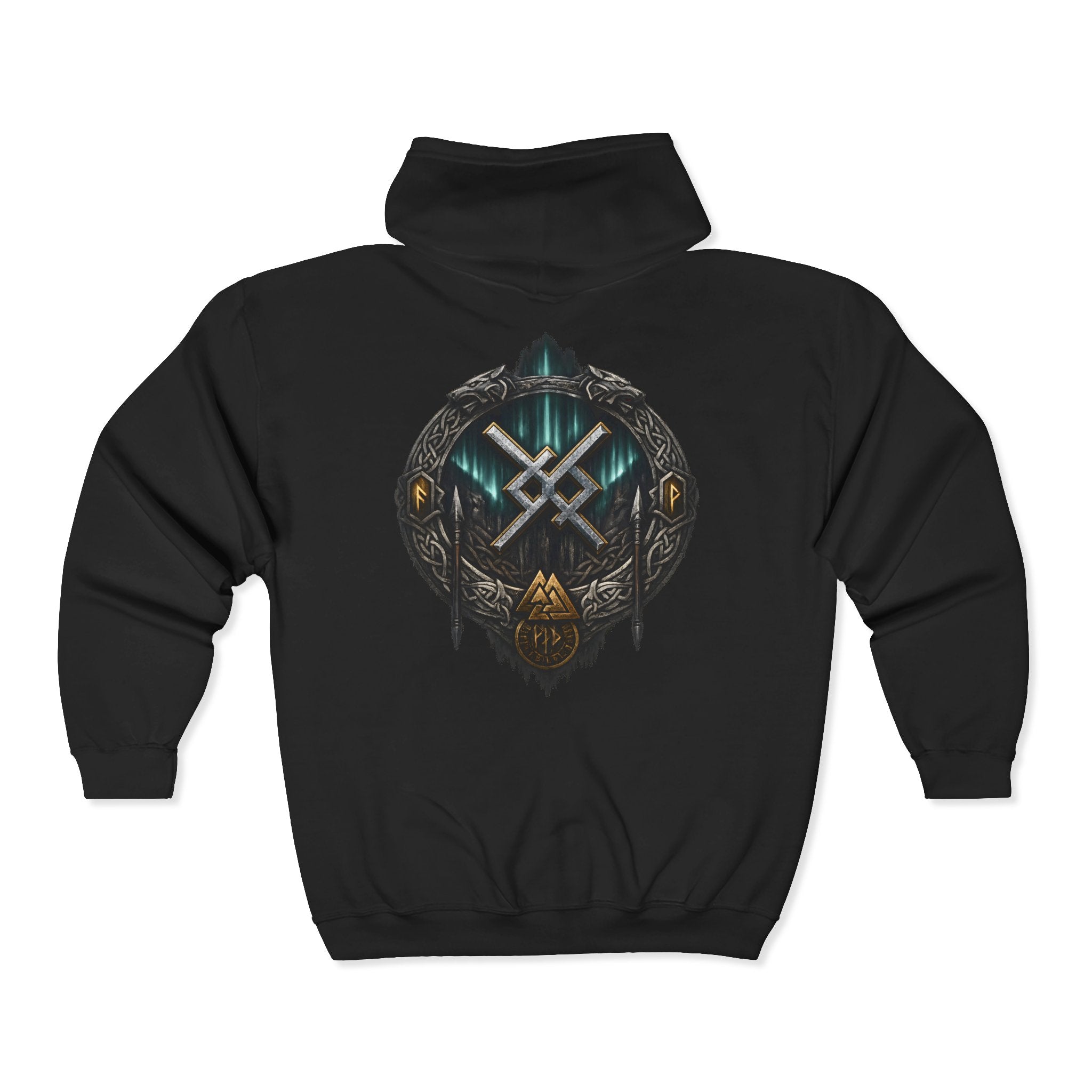 Aurora Eternal Love Rune Full-Zip Hoodie | Norse Viking Zip Hoodie | Black Rune Works