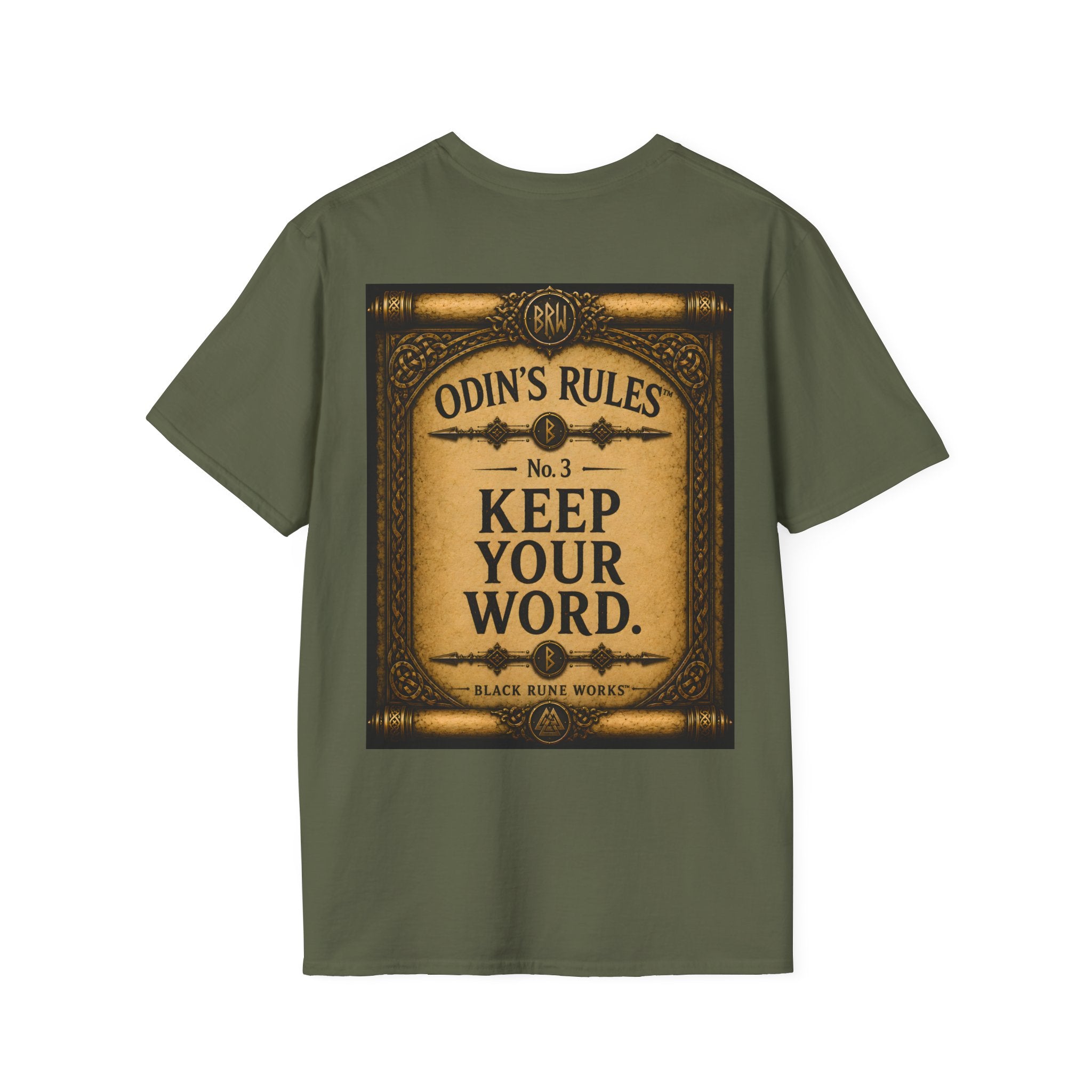 ODIN'S RULES™ No. 3 | Keep Your Word | Viking Scroll Graphic T-Shirt | Black Rune Works