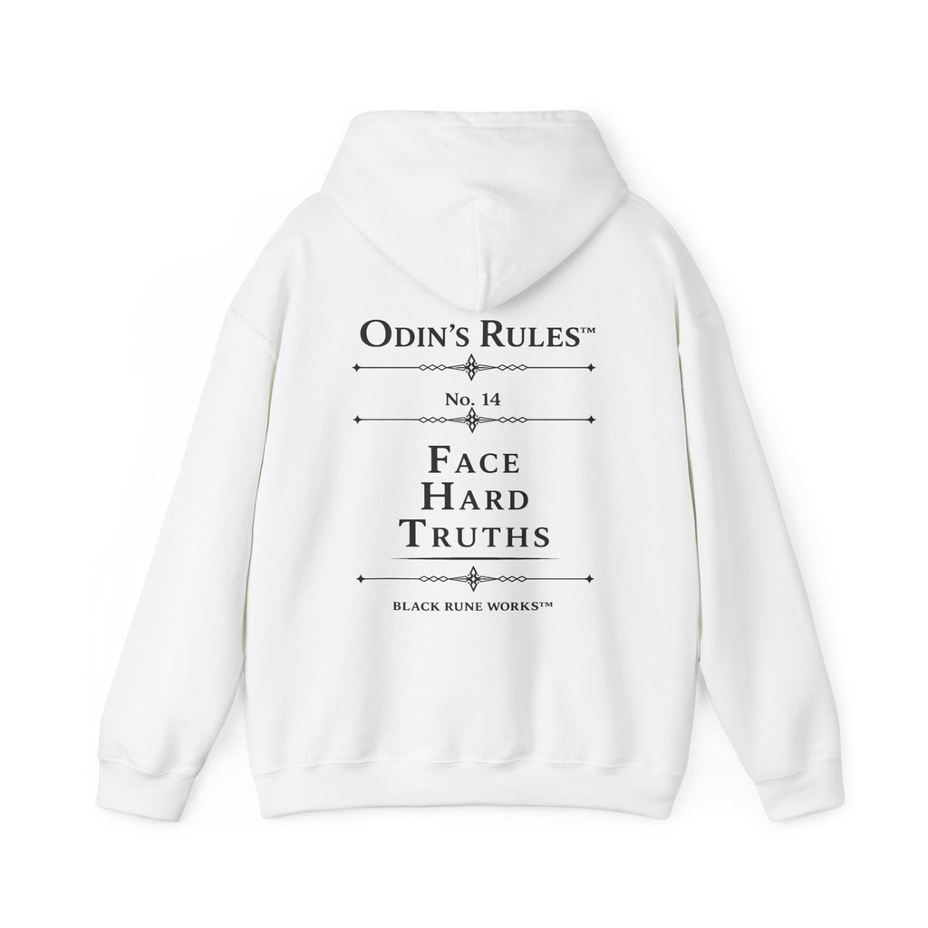 ODIN'S RULES™ Rule #14 | Face Hard Truths | Viking Norse Warrior Hoodie | Black Rune Works