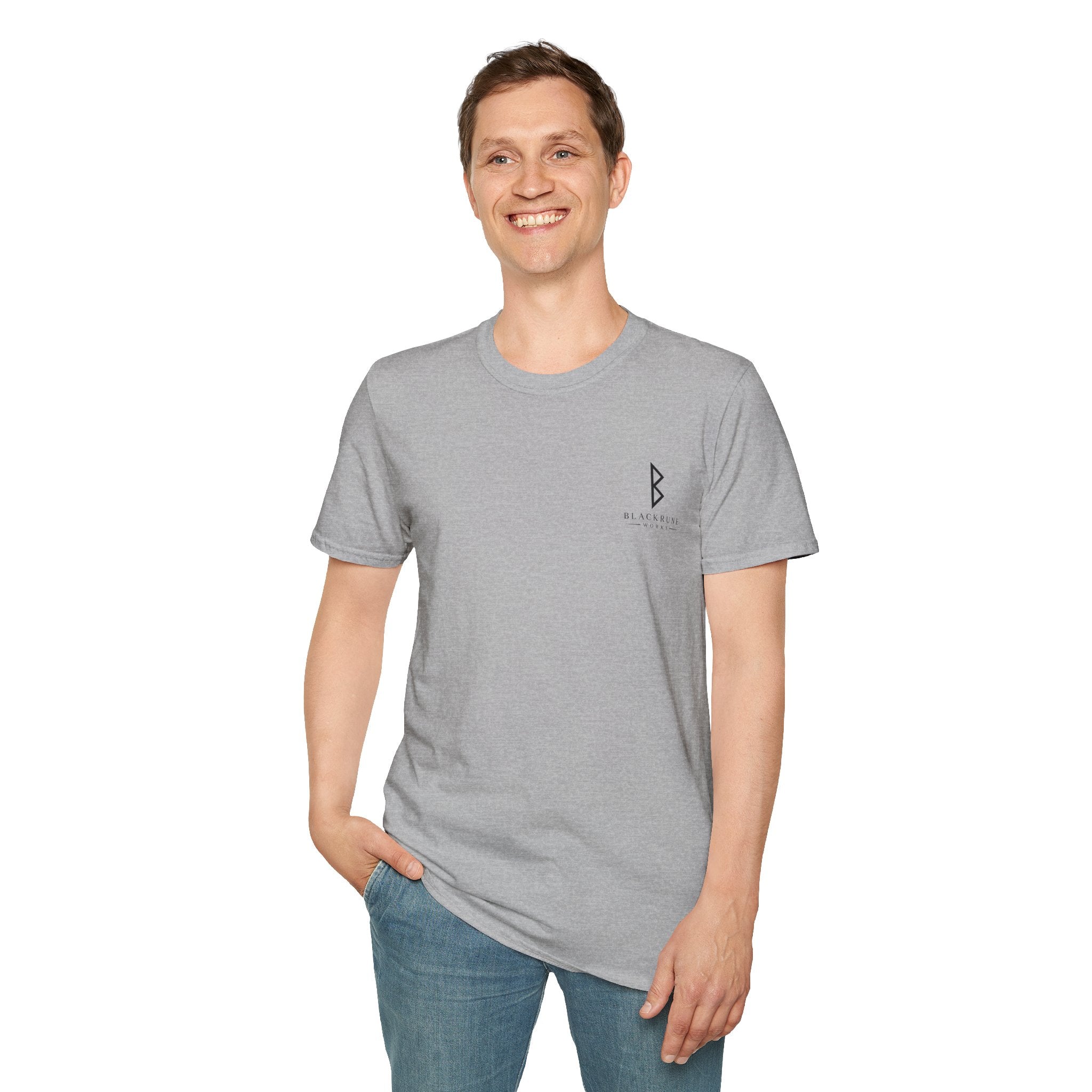 Black Rune Works Logo T Shirt Front and Large Back Logo