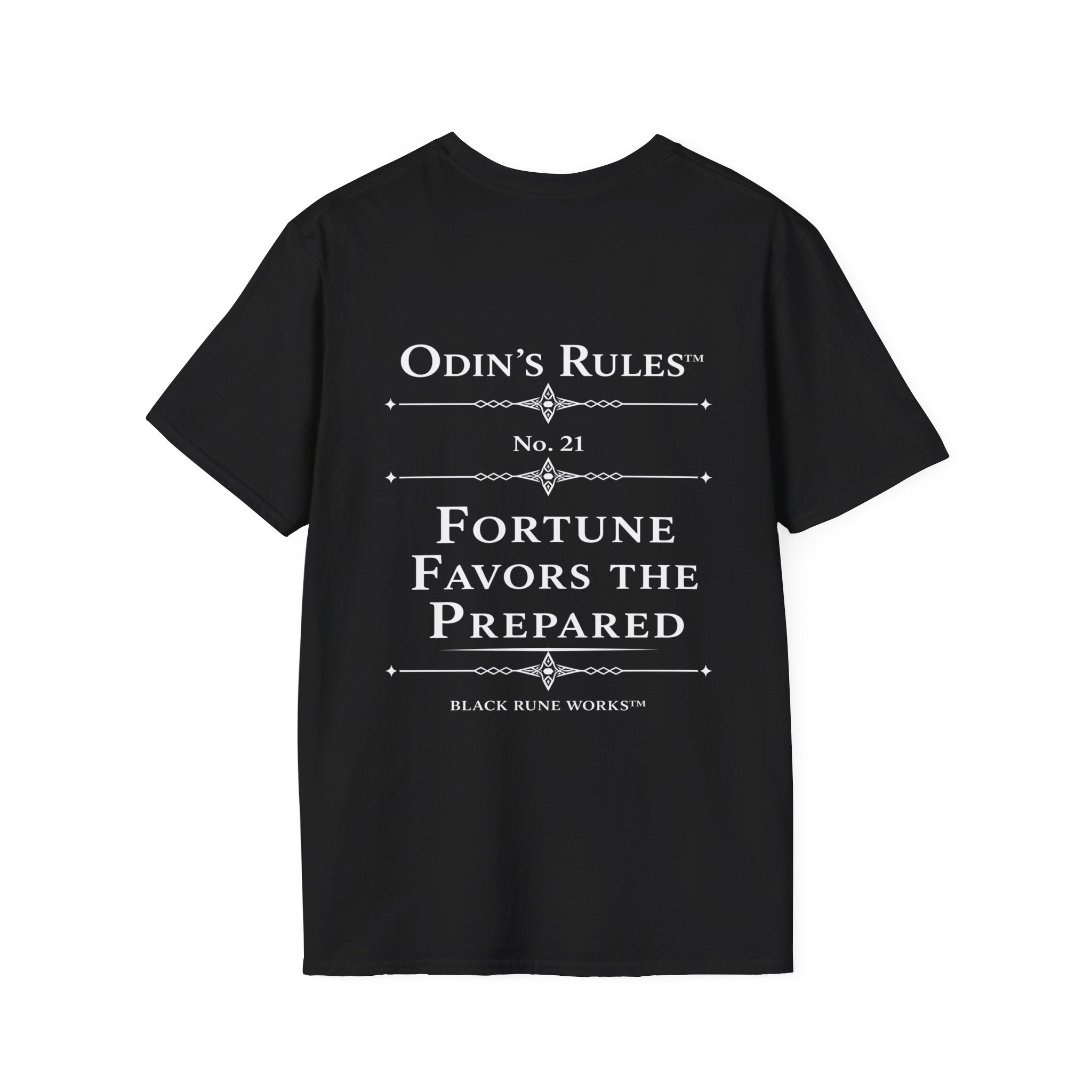 ODIN'S RULES™ Rule #21 | Fortune Favors the Prepared | Viking Norse Warrior Shirt | Black Rune Works