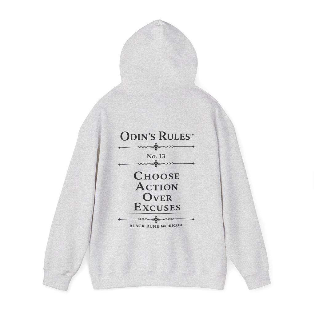 ODIN'S RULES™ Rule #13 | Choose Action Over Excuses | Viking Norse Warrior Hoodie | Black Rune Works