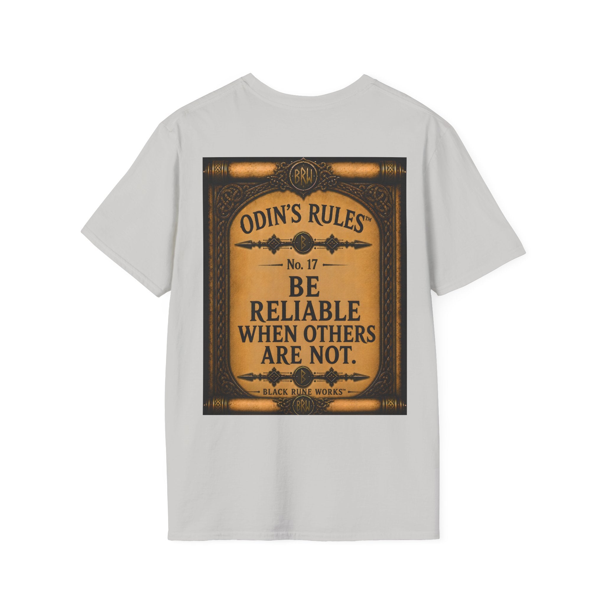 ODIN'S RULES™ No. 17 | Be Reliable When Others Are Not | Viking Scroll Graphic T-Shirt | Black Rune Works